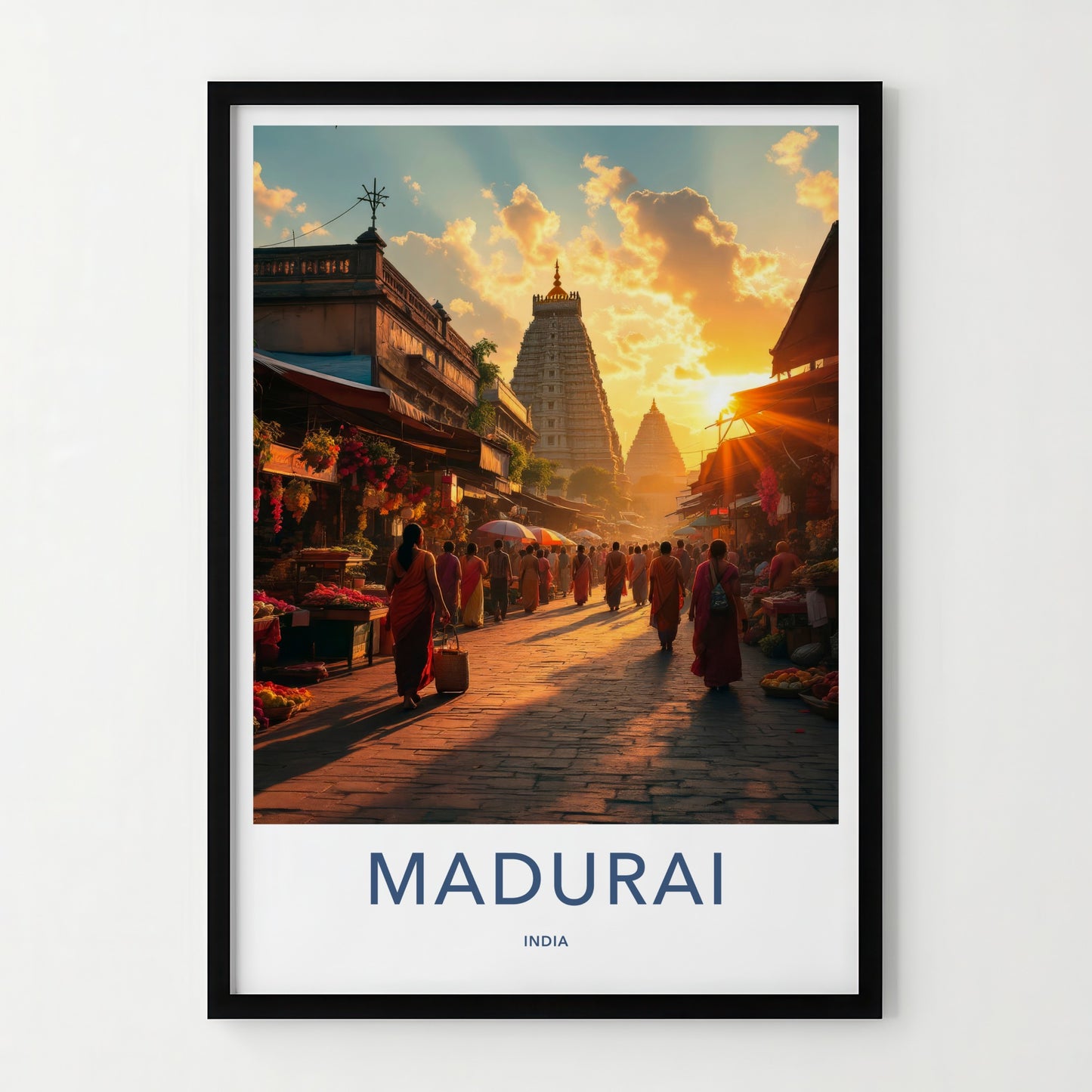 Madurai Poster - India Travel Art - Tamil Nadu Vibrant Street Sunset Home Decor