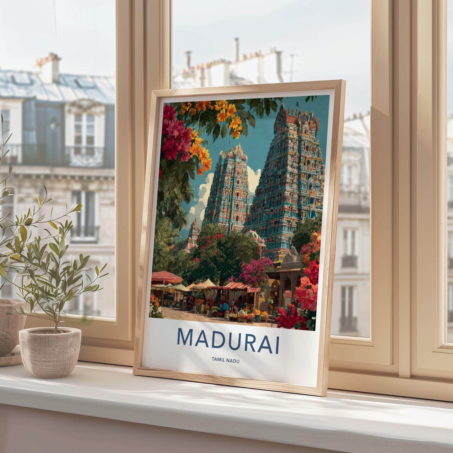 Madurai Poster - India Wall Art - Tamil Nadu Colorful Gopuram Market Gift