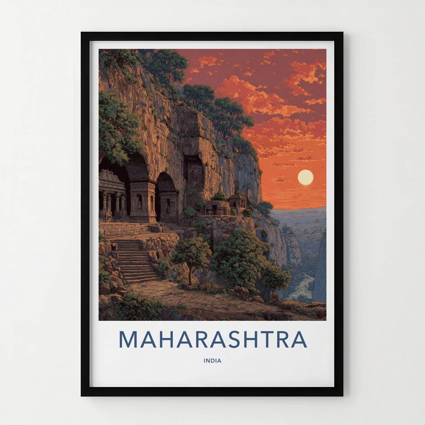 Maharashtra Poster - India Art Print - Maharashtra Caves Sunset Home Decor