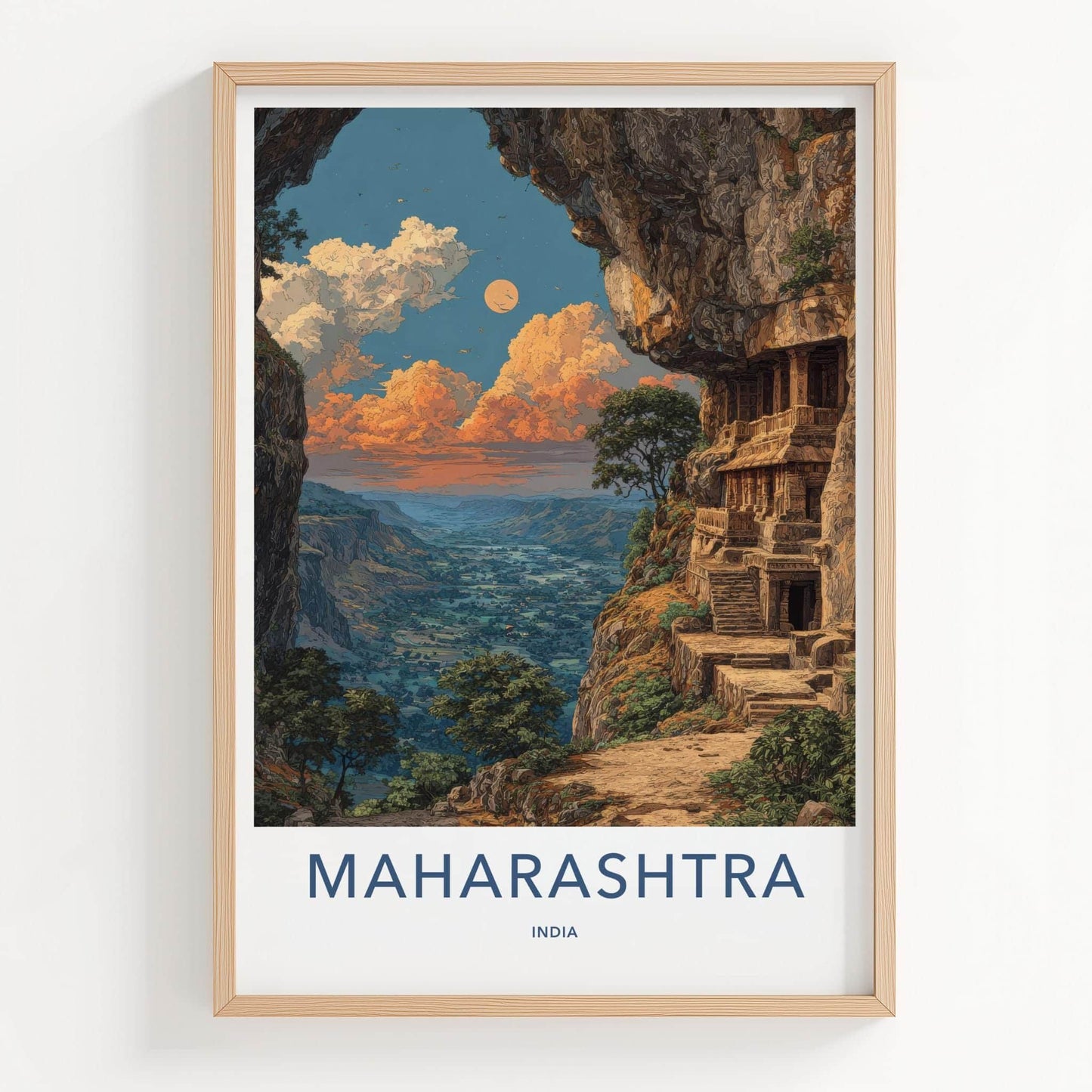 Maharashtra Poster - India Travel Art - Maharashtra Ancient Cave Site Home Decor