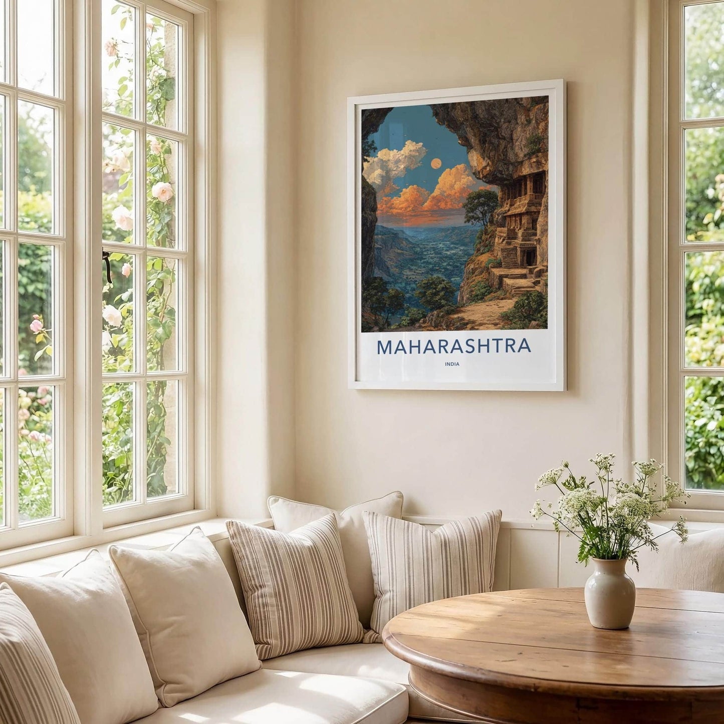 Maharashtra Poster - India Travel Art - Maharashtra Ancient Cave Site Home Decor