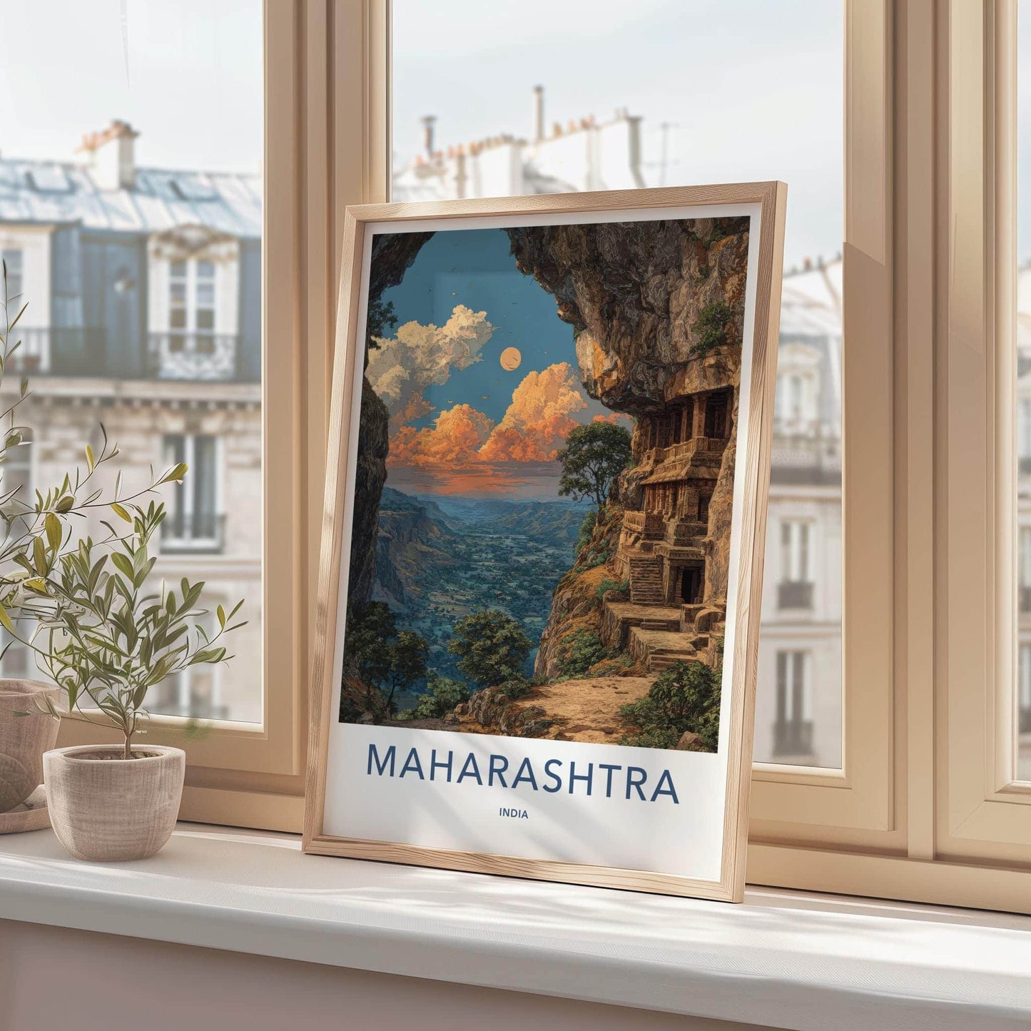 Maharashtra Poster - India Travel Art - Maharashtra Ancient Cave Site Home Decor