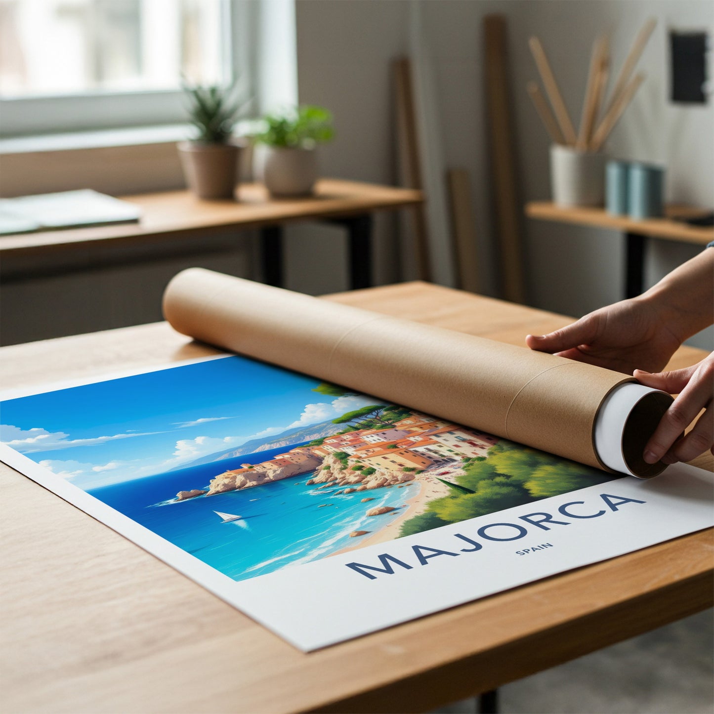 Majorca Poster - Spain Travel Art - Sunny Coastal Village Home Decor