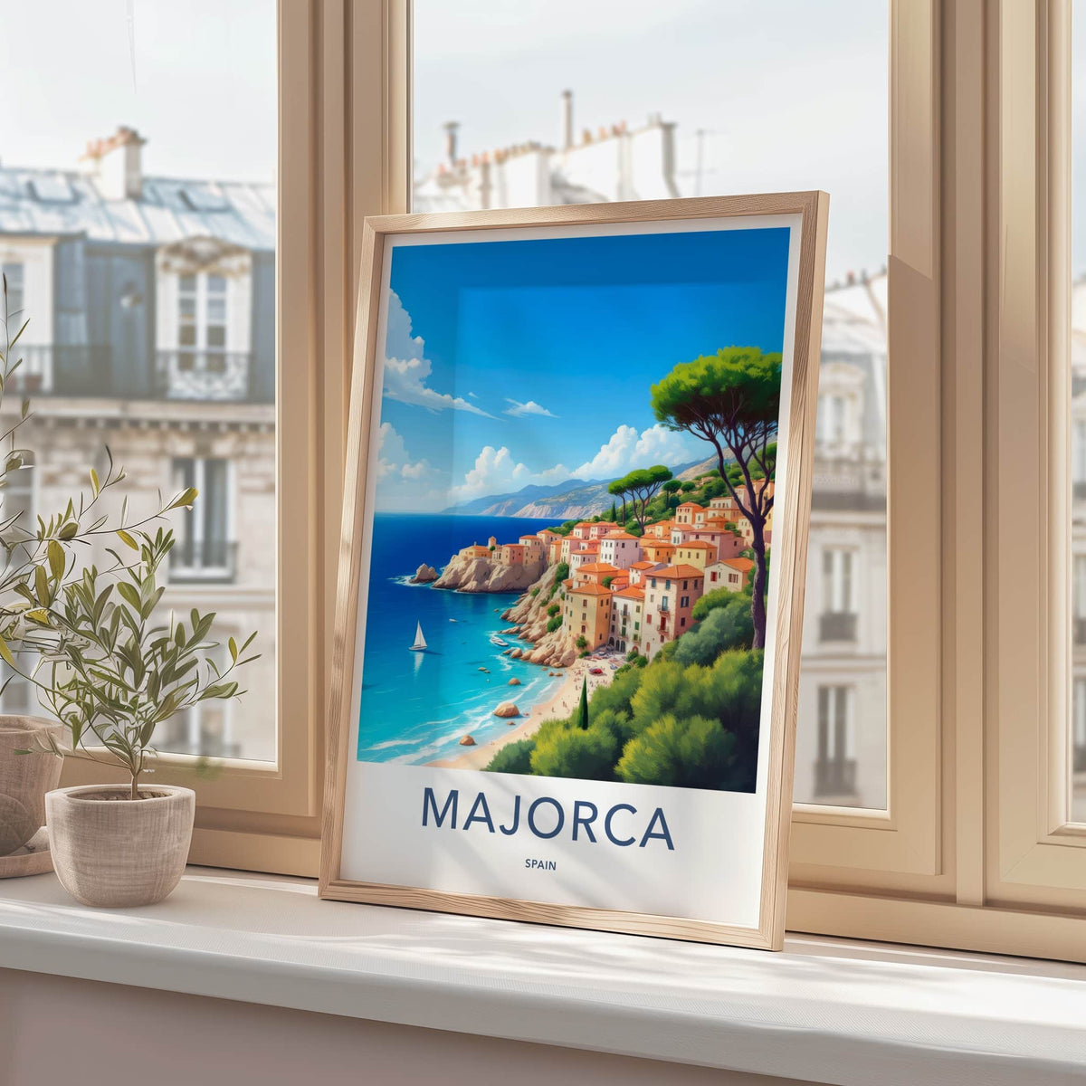 Majorca Poster - Spain Travel Art - Sunny Coastal Village Home Decor