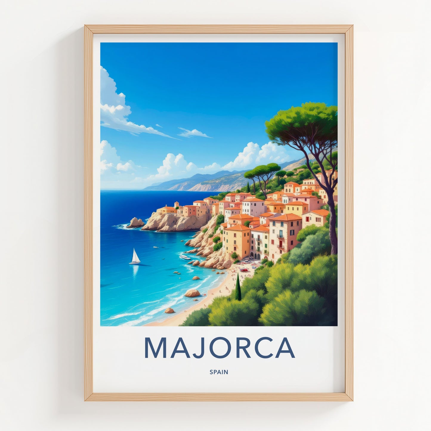 Majorca Poster - Spain Travel Art - Sunny Coastal Village Home Decor