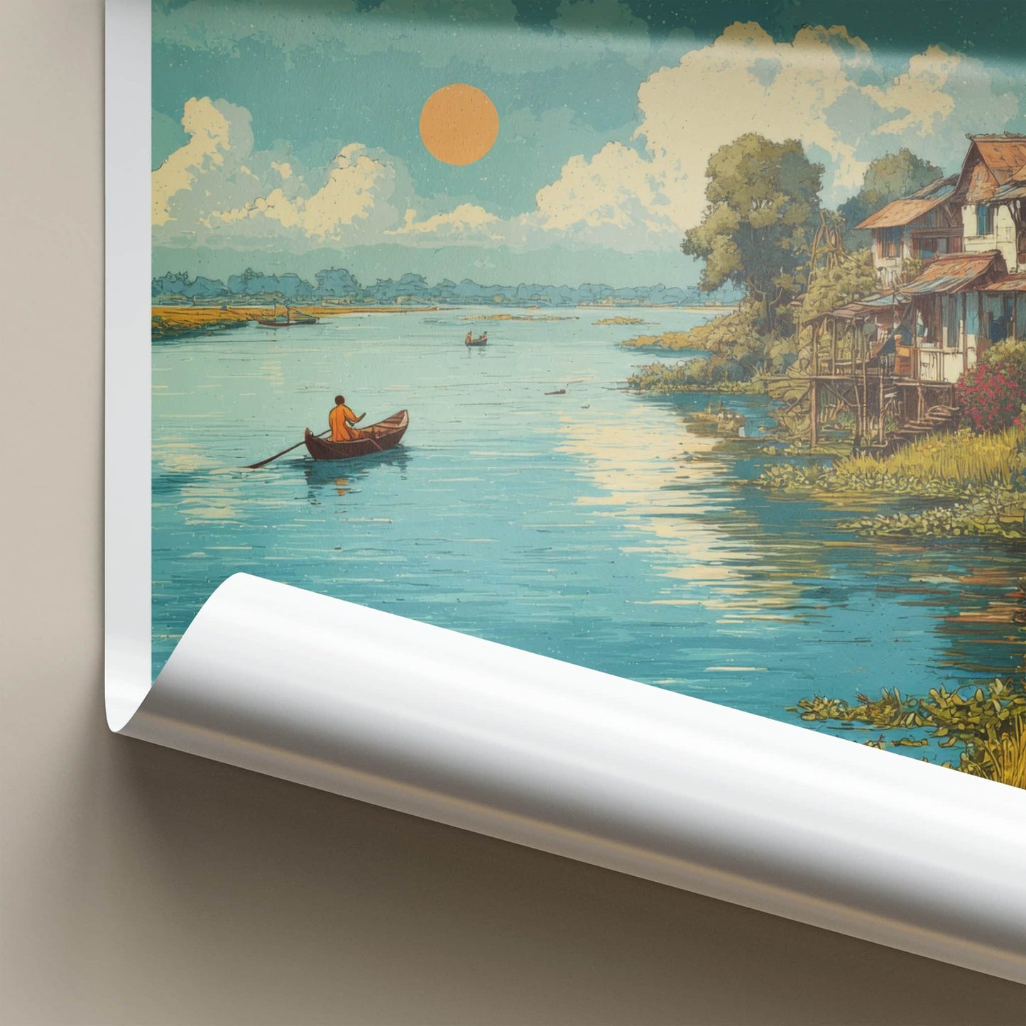 Majuli Poster - India Travel Art - Assam River Scene Home Decor