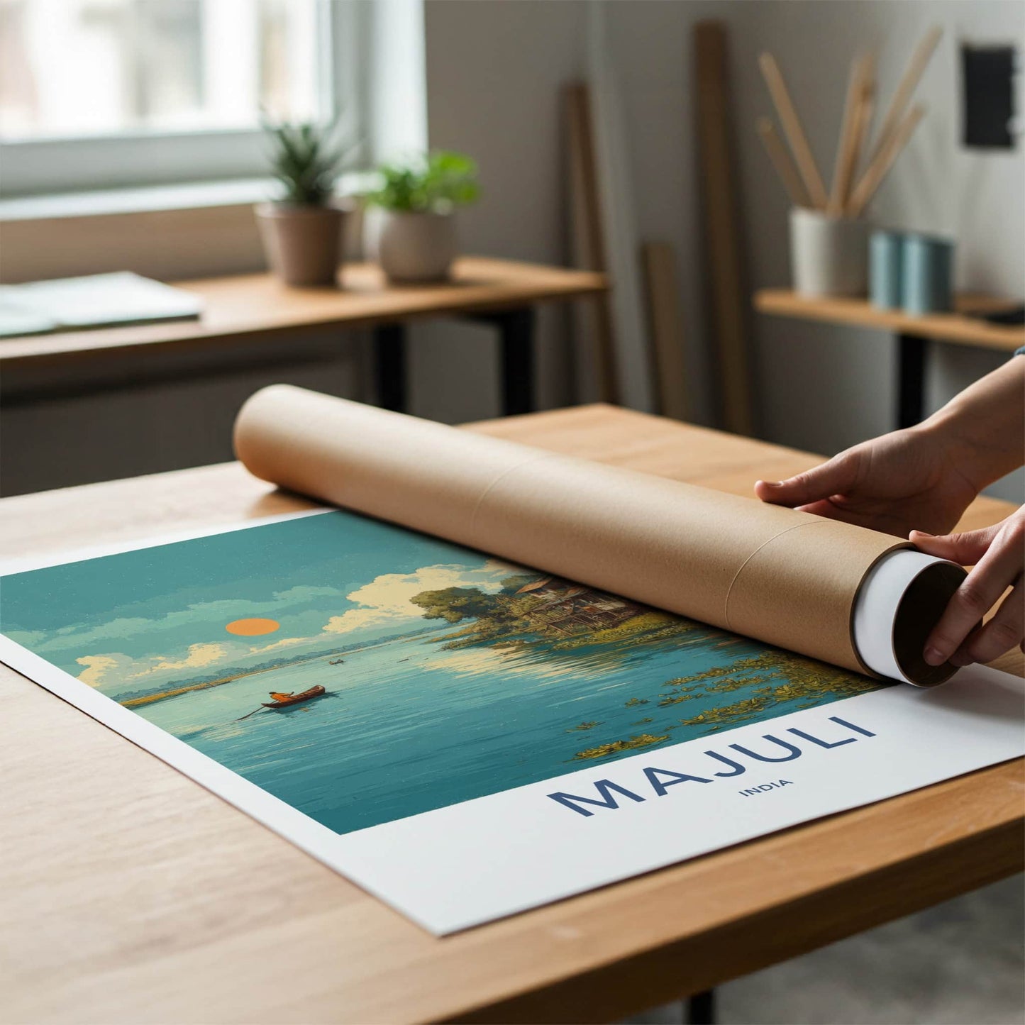 Majuli Poster - India Travel Art - Assam River Scene Home Decor