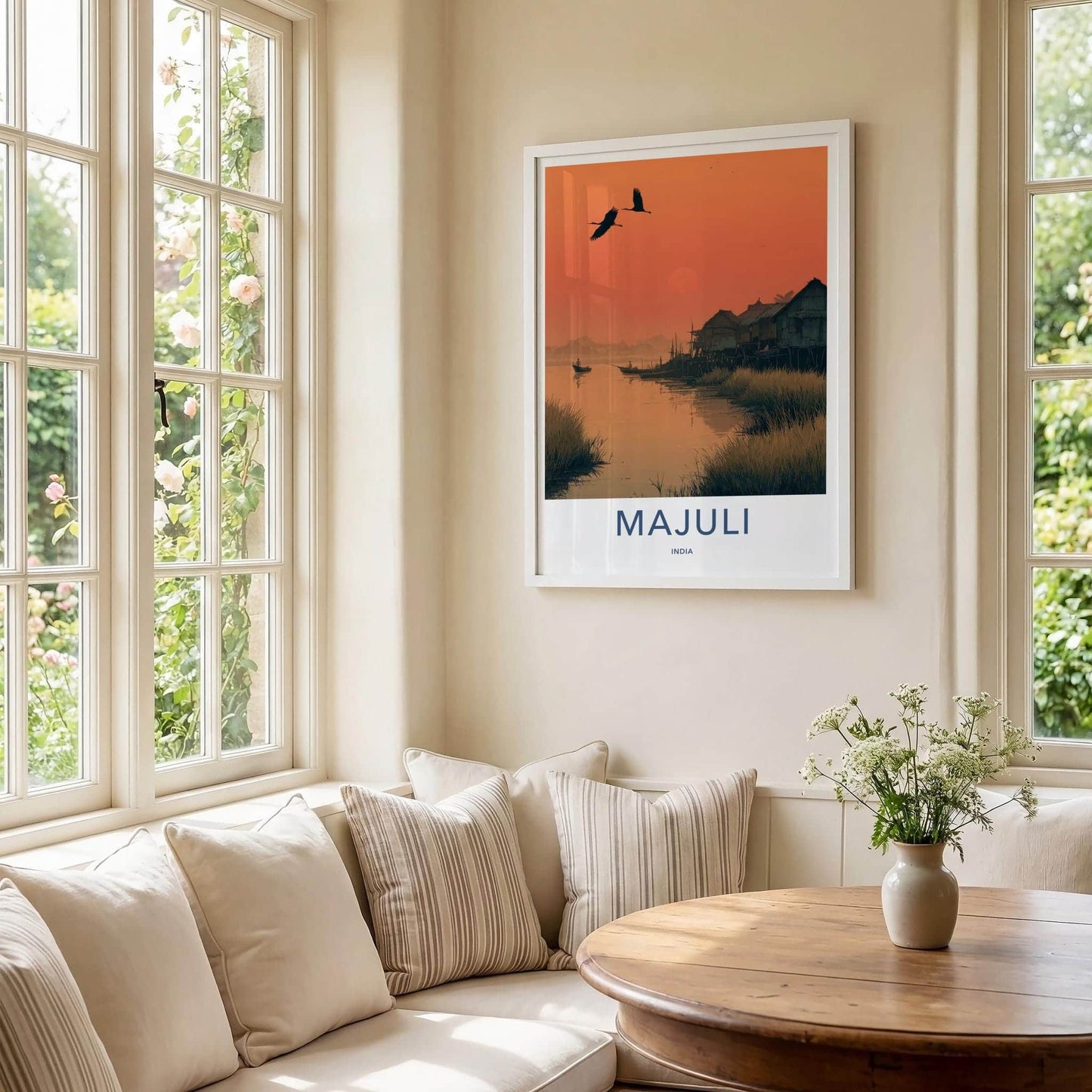 Majuli Poster - India Travel Art - Assam River Village Sunset Home Decor