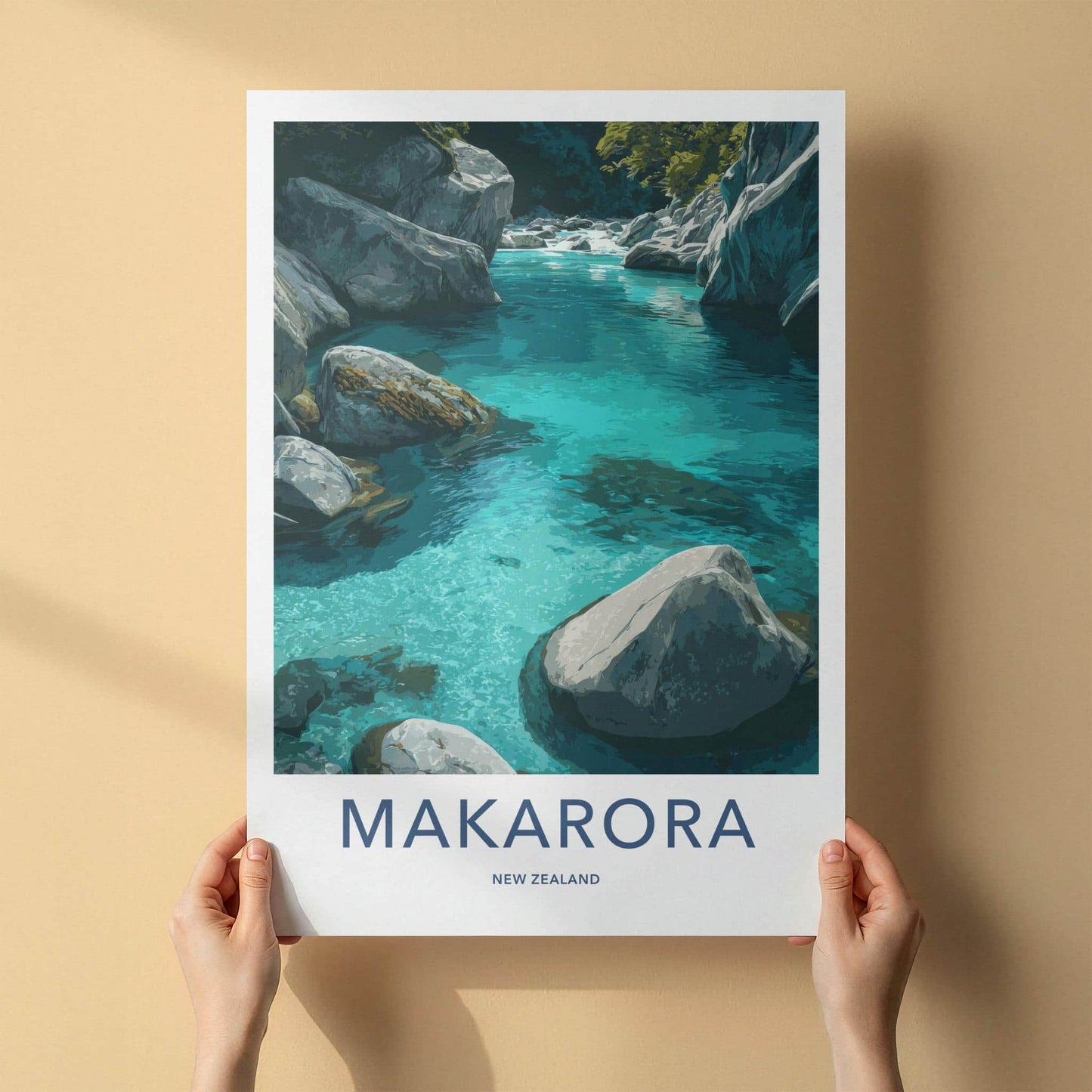Makarora Poster - New Zealand Travel Art - Clear River Rocks Home Decor
