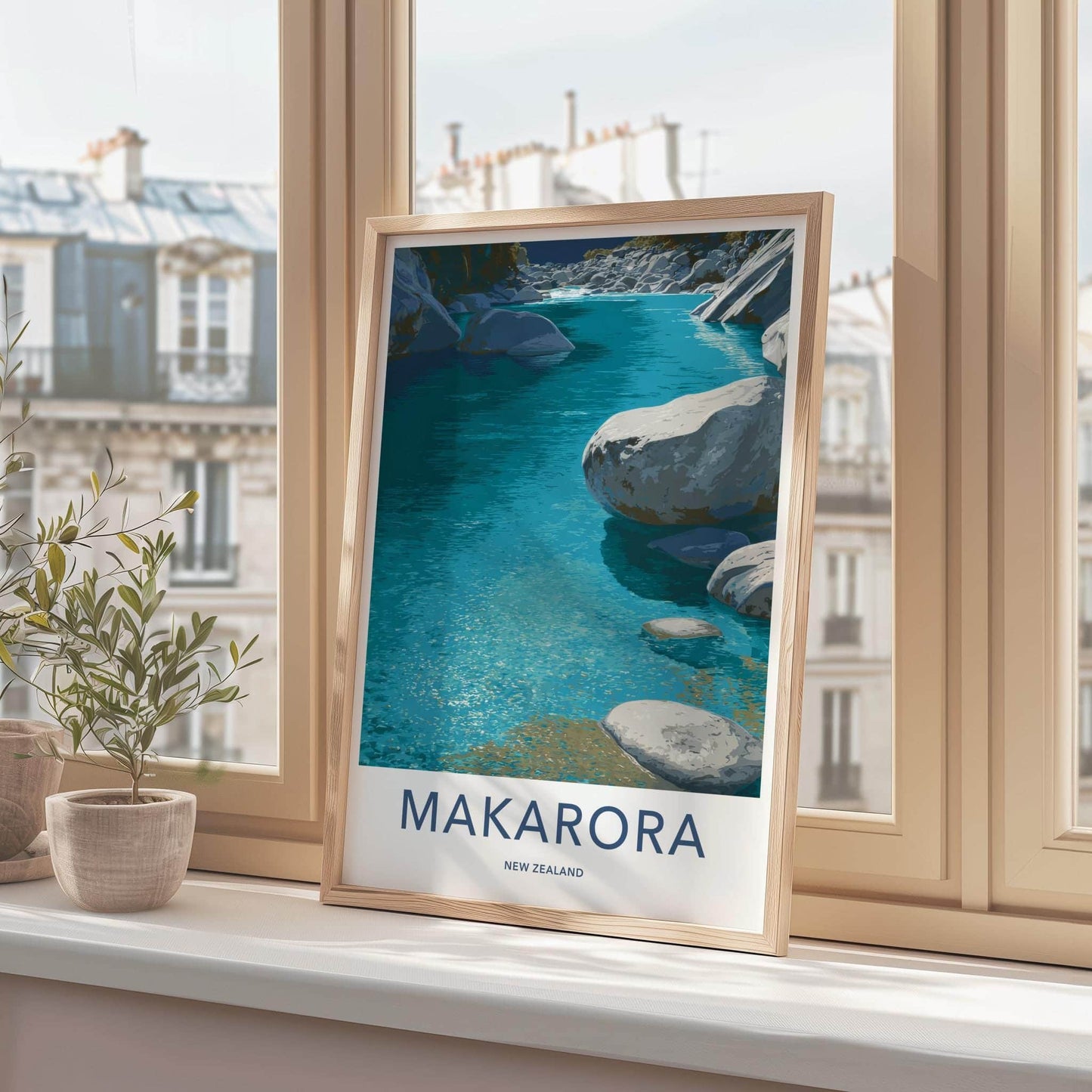 Makarora Poster - New Zealand Travel Art - Turquoise River Rocks Home Decor