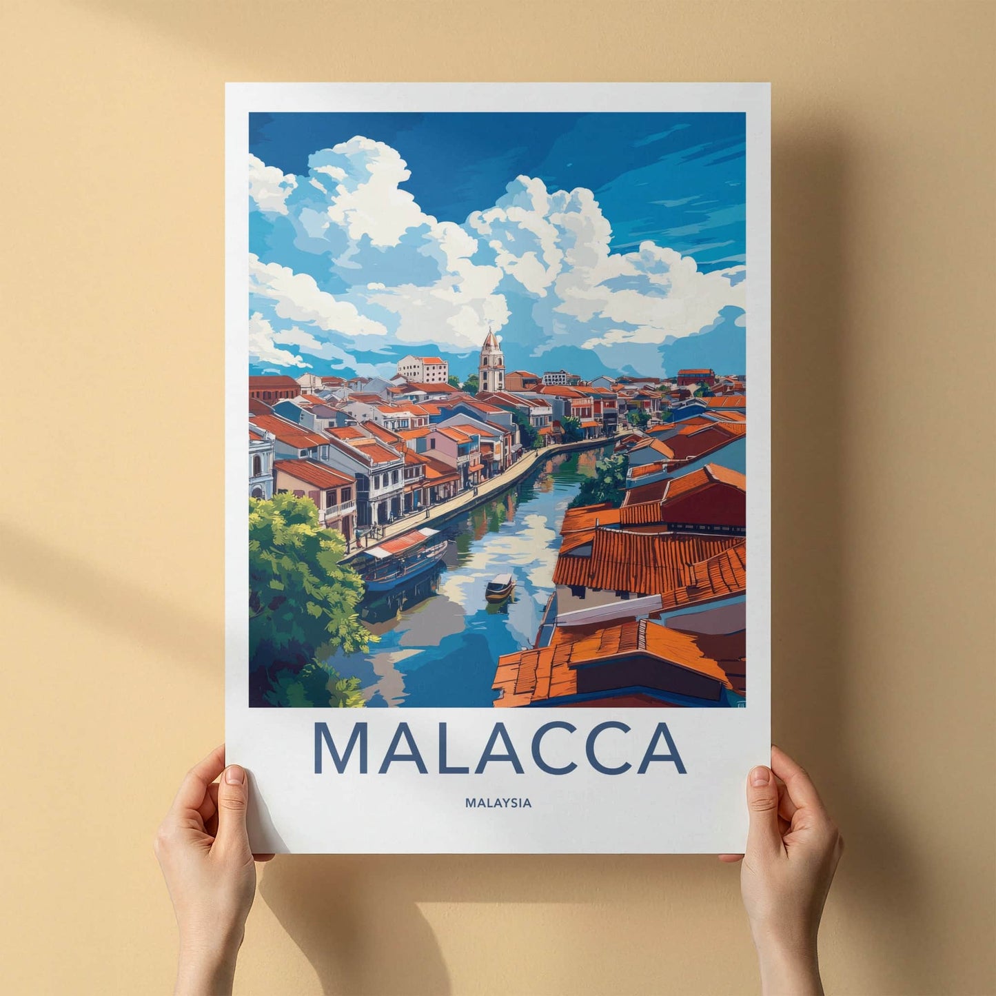 Malacca Poster - Malaysia Travel Art - Historic Canal District Wall Decor