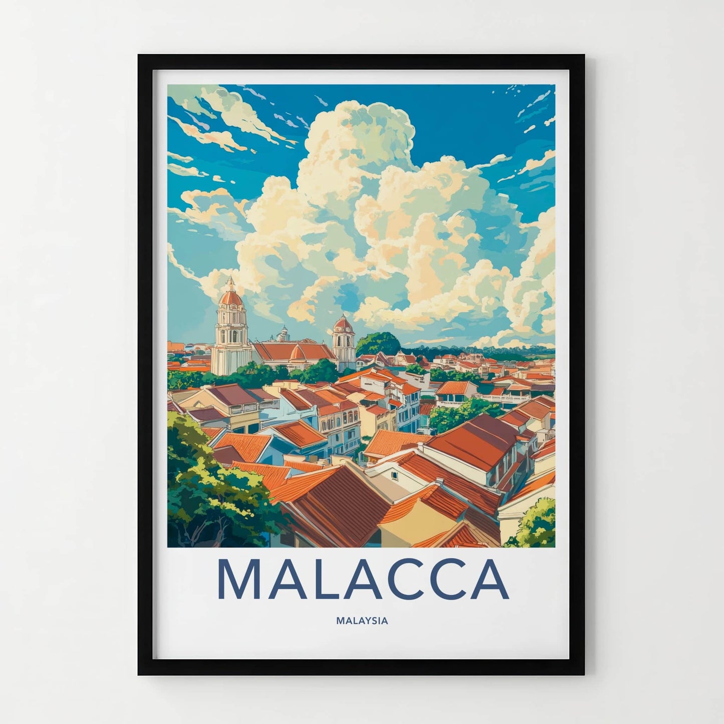 Malacca Poster - Malaysia Travel Art - Historic Rooftops Skyline Home Decor