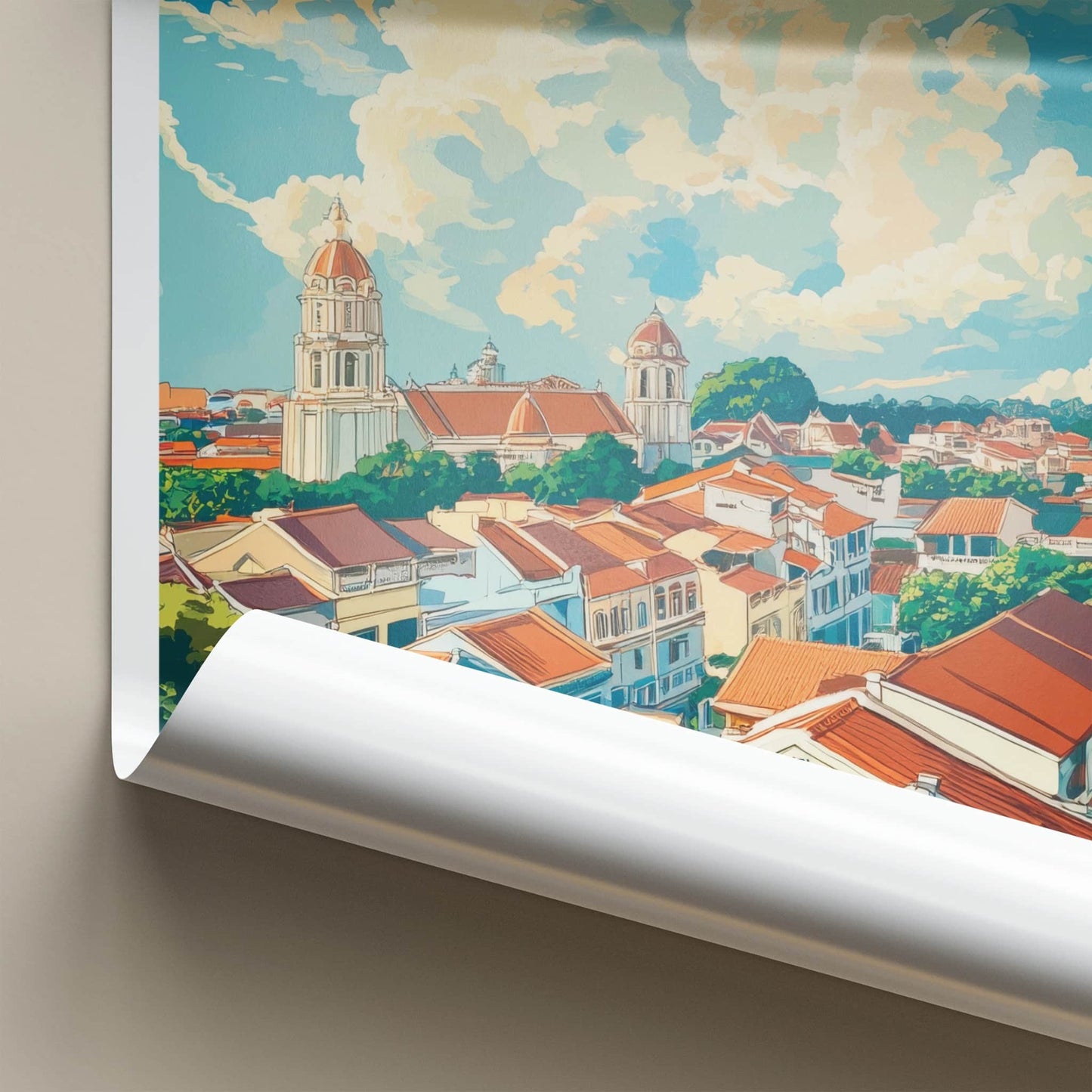 Malacca Poster - Malaysia Travel Art - Historic Rooftops Skyline Home Decor