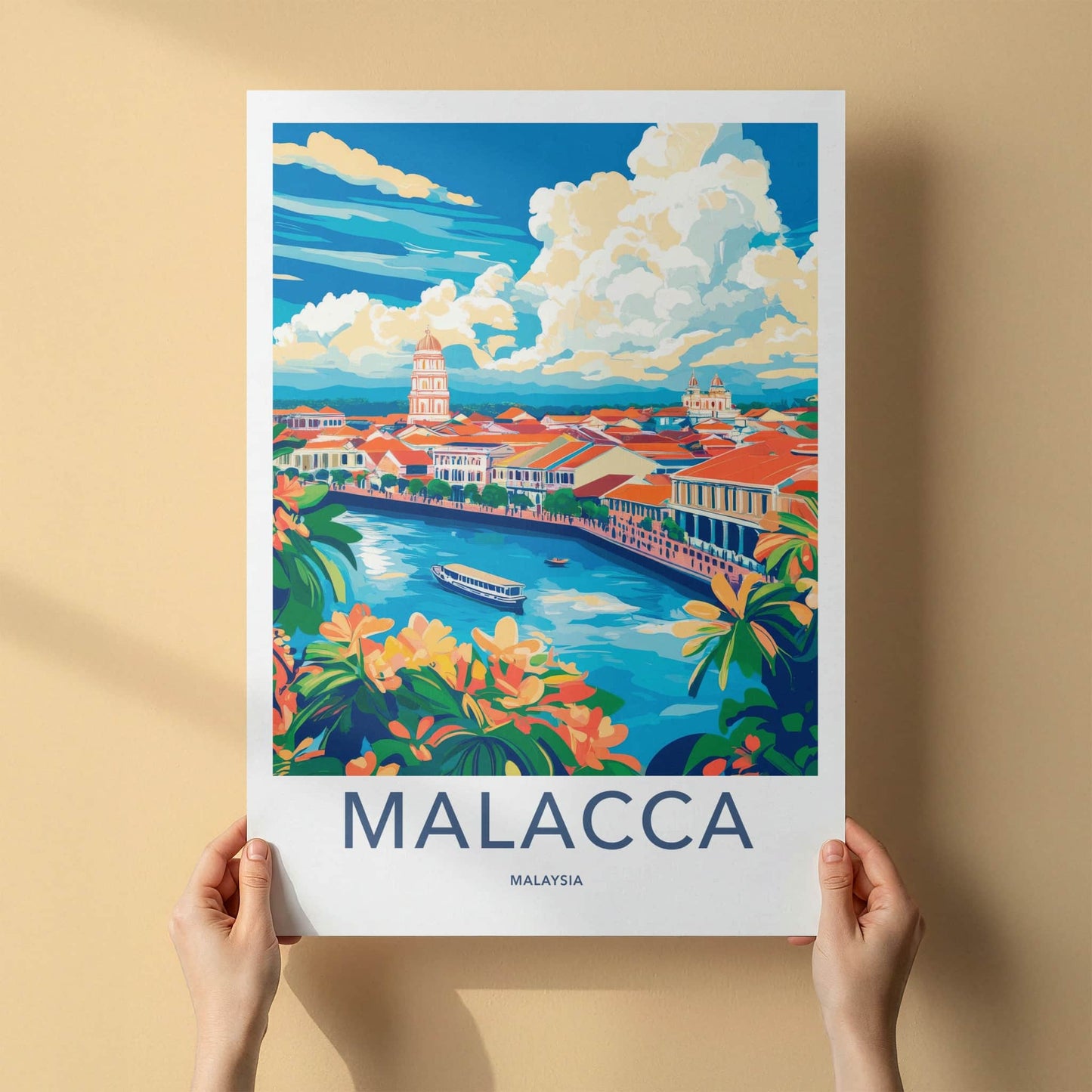Malacca Poster - Malaysia Travel Art - Vibrant Cityscape River Home Decor