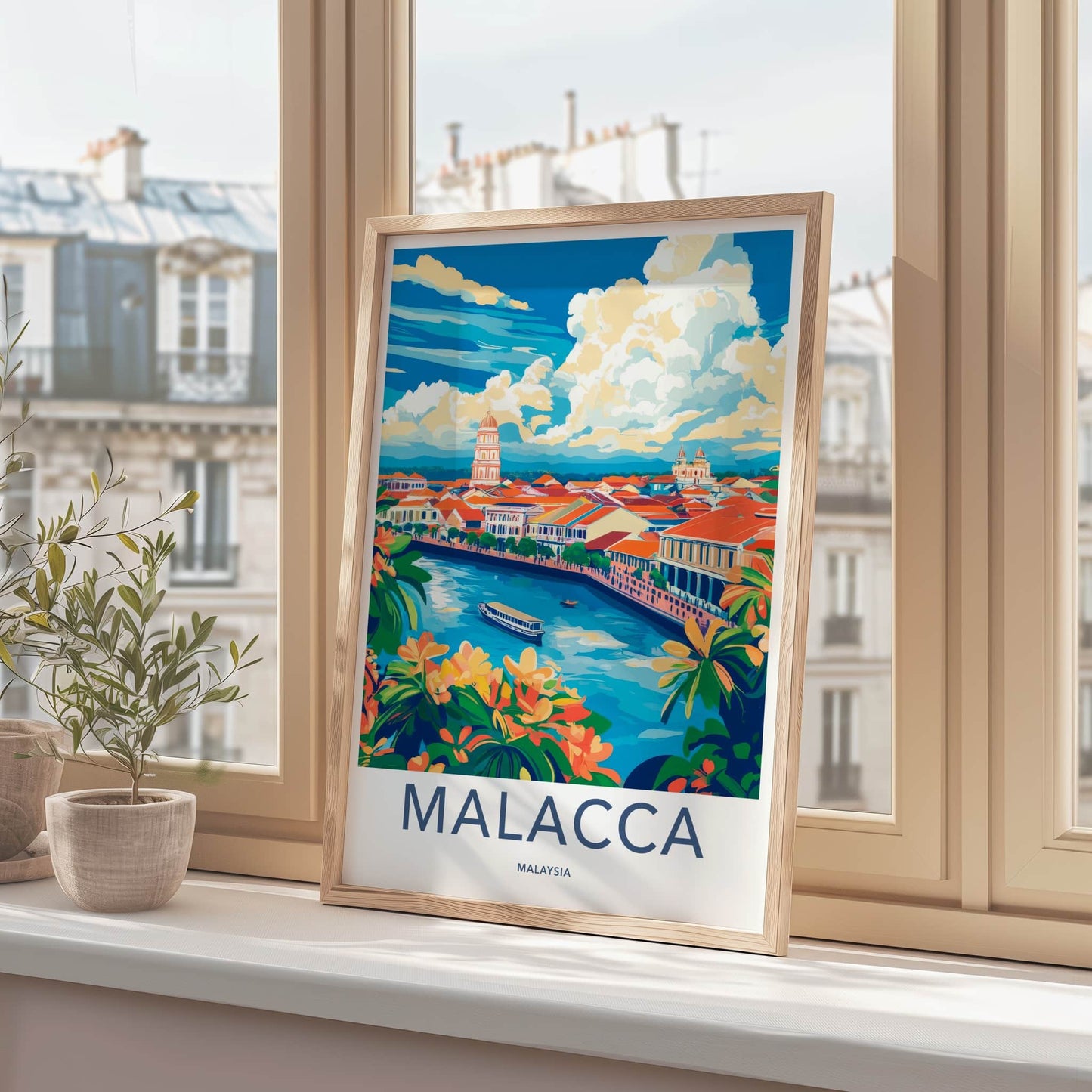 Malacca Poster - Malaysia Travel Art - Vibrant Cityscape River Home Decor