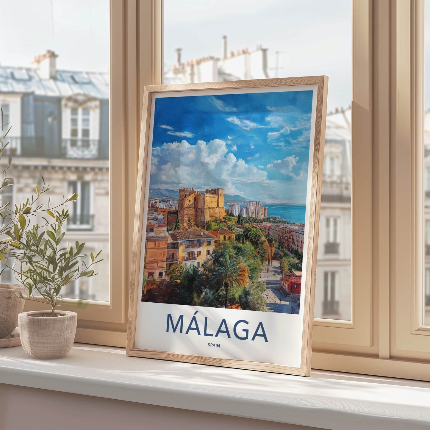 Malaga Poster - Spain Travel Art - Alcazaba City Seascape Home Decor