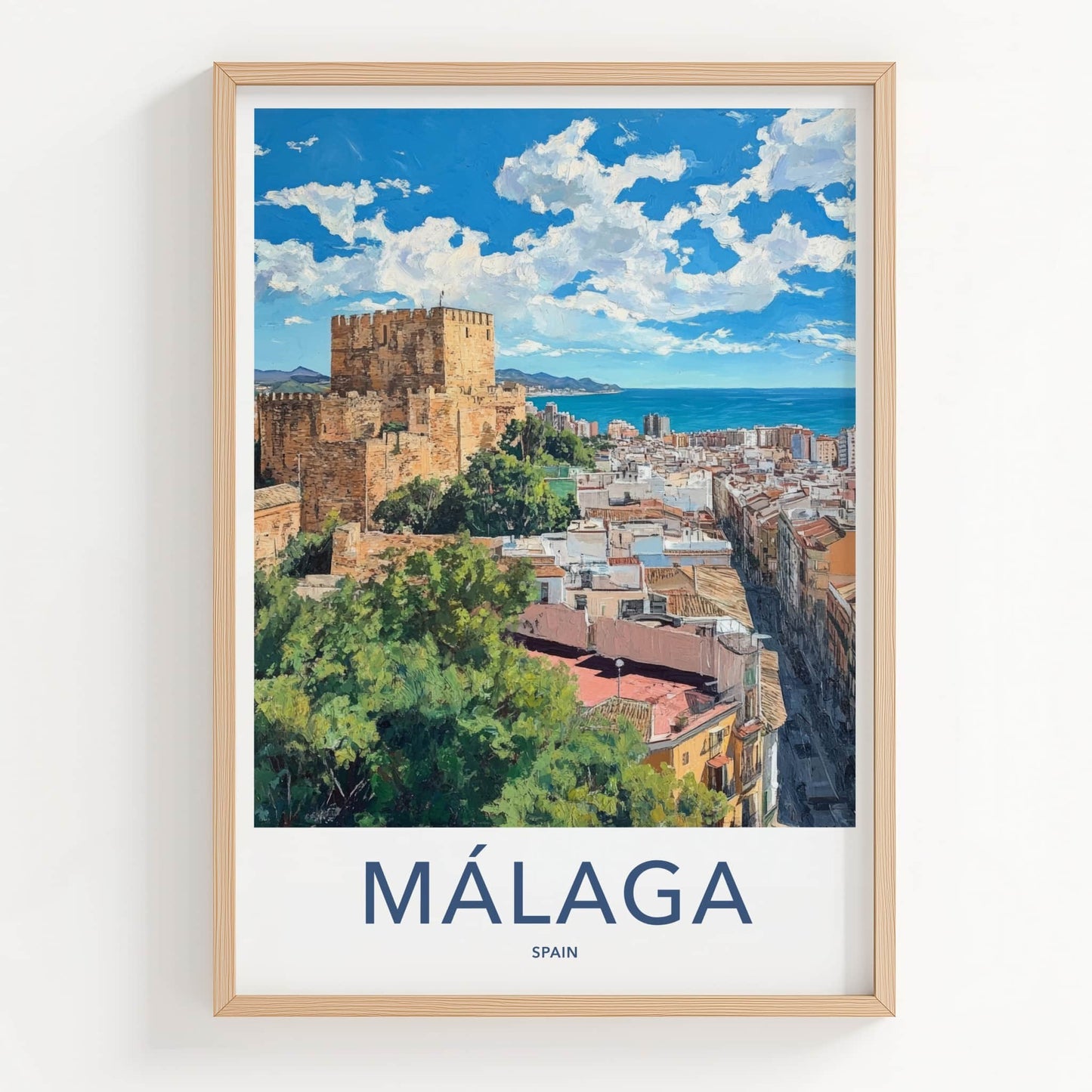 Malaga Poster - Spain Travel Art - Historic City Seascape Home Decor