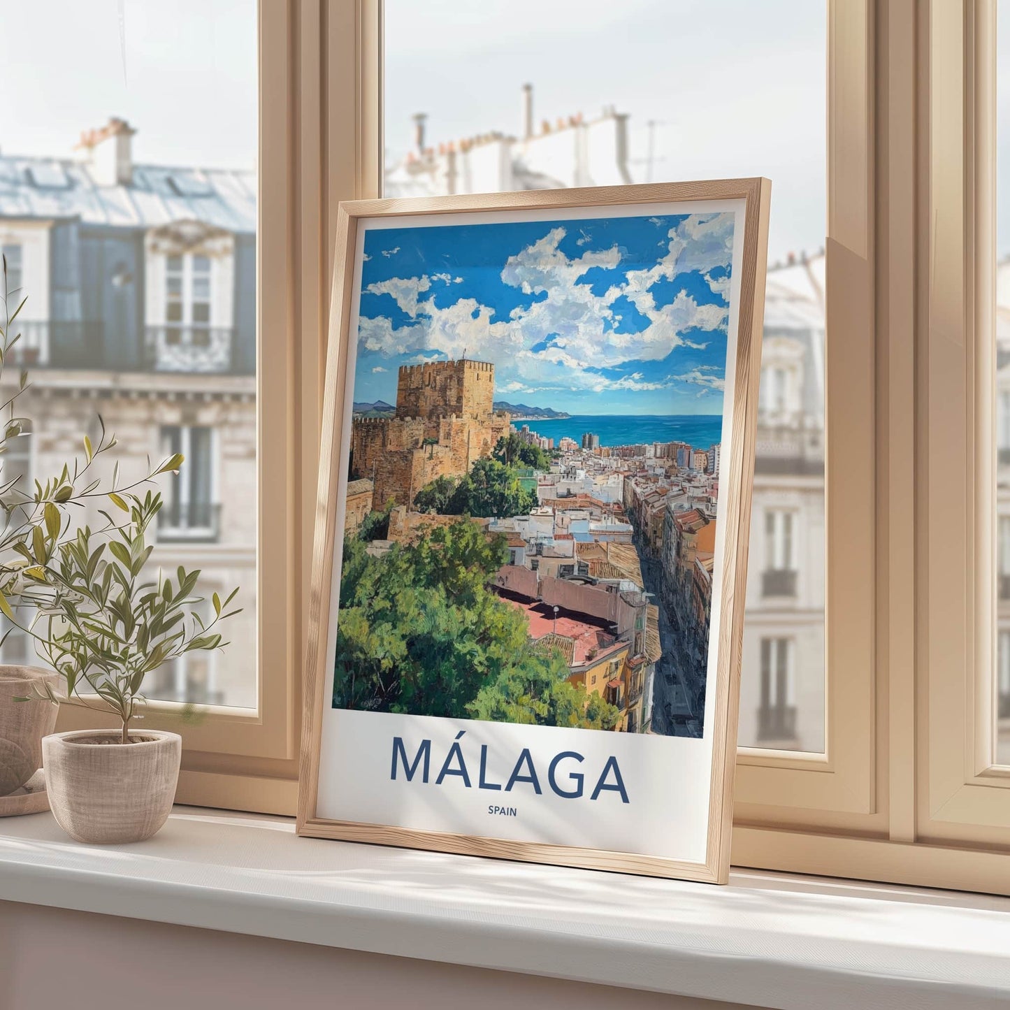Malaga Poster - Spain Travel Art - Historic City Seascape Home Decor