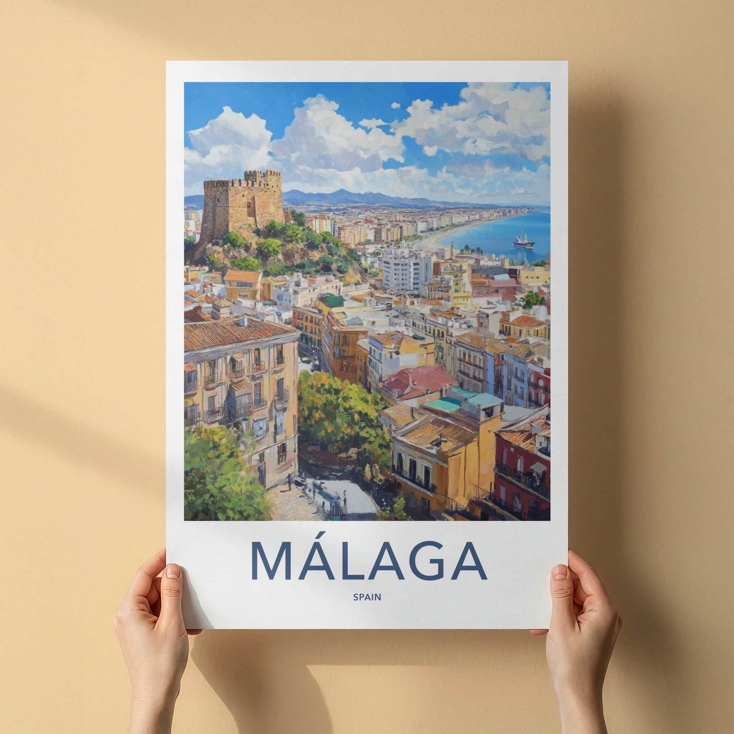 Malaga Poster - Spain Travel Art - Historic City Seascape Home Decor