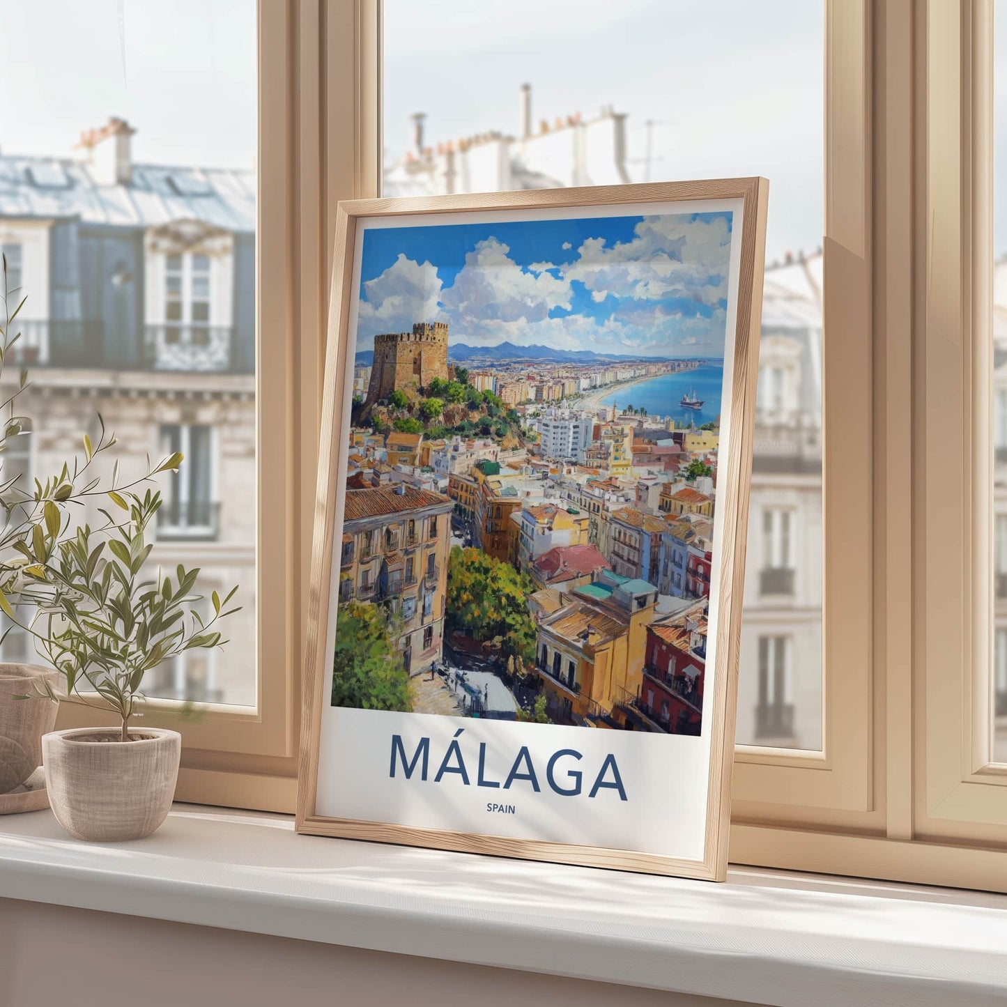 Malaga Poster - Spain Travel Art - Historic City Seascape Home Decor