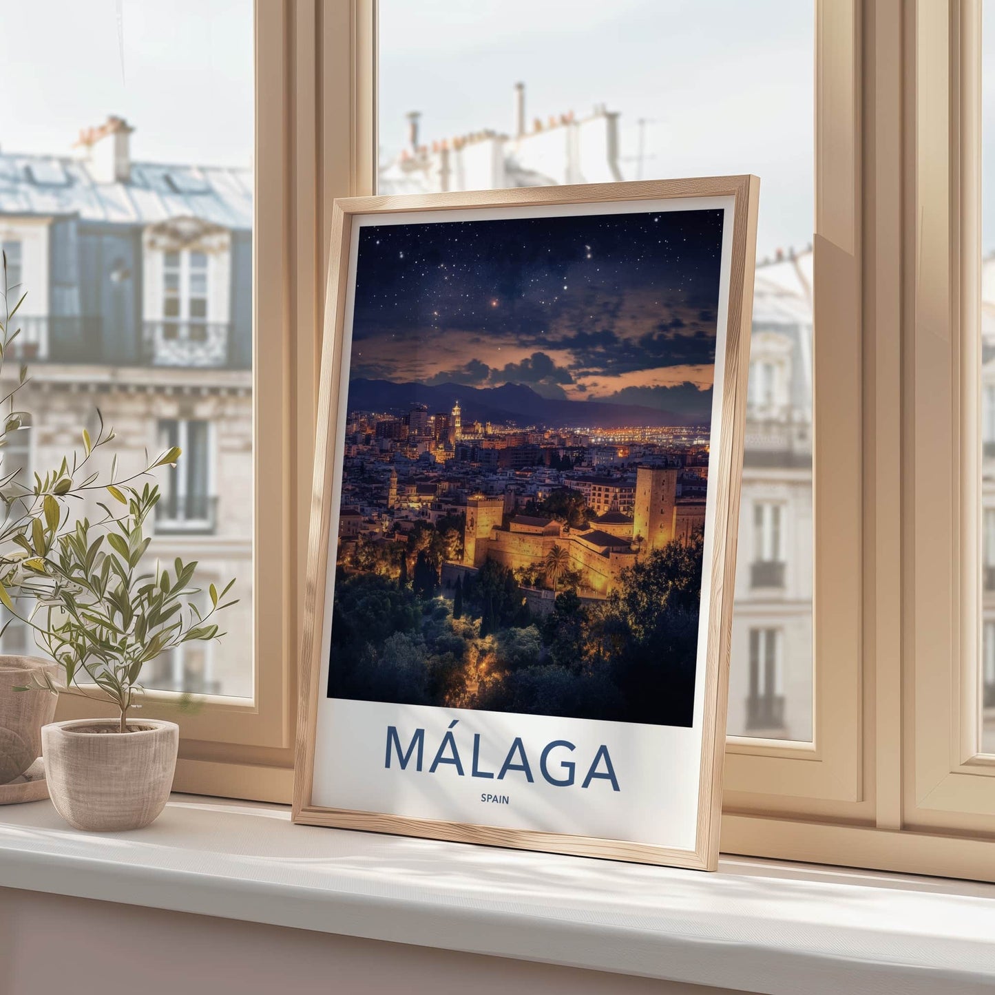 Malaga Poster - Spain Travel Art - Starry Castle City Home Decor