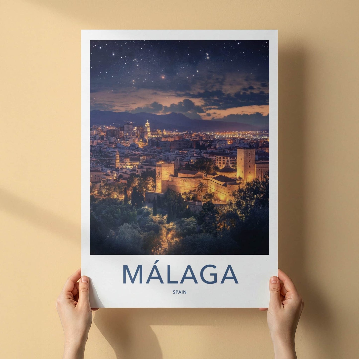 Malaga Poster - Spain Travel Art - Starry Castle City Home Decor