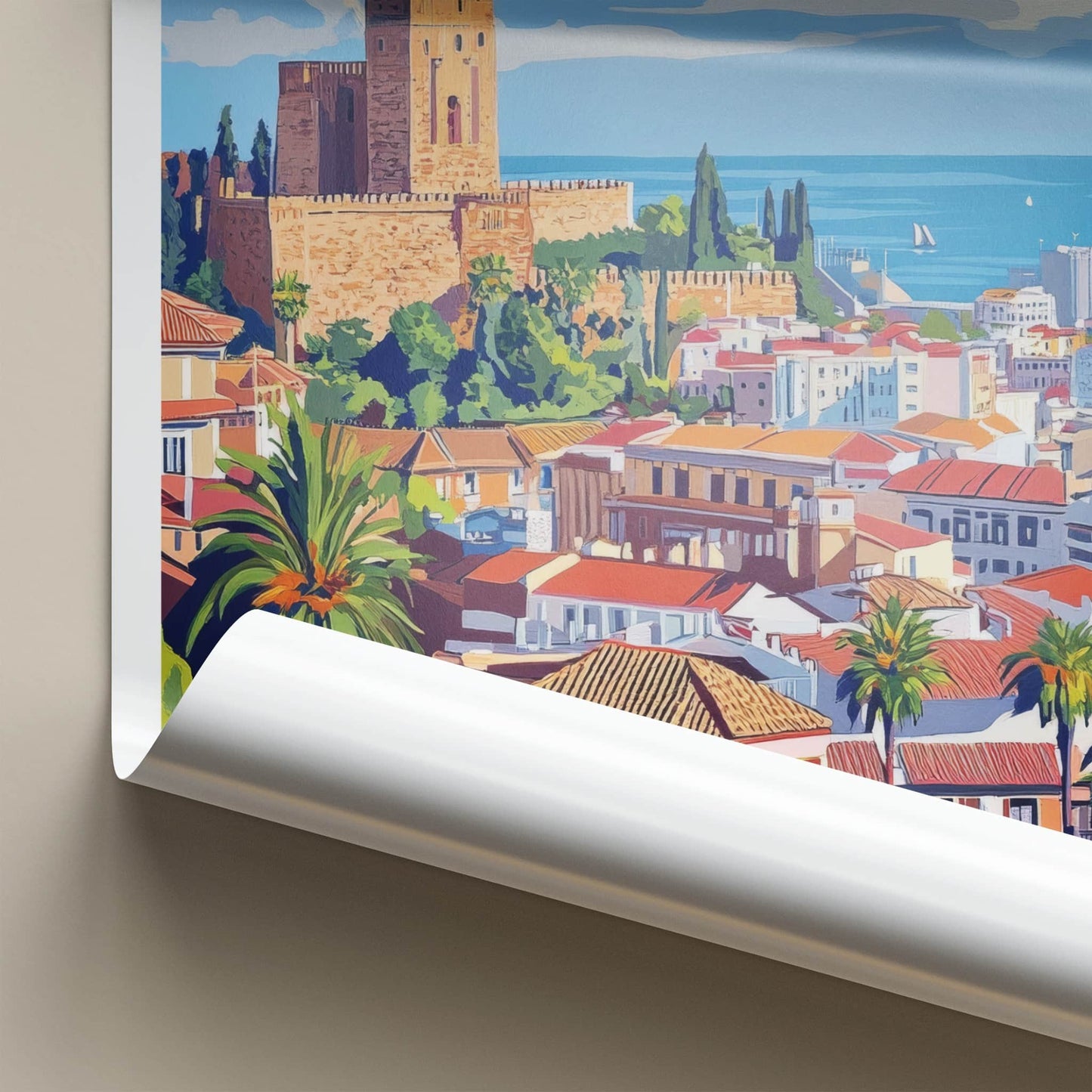 Malaga Poster - Spain Wall Art - Historic Fortress Seascape Home Decor
