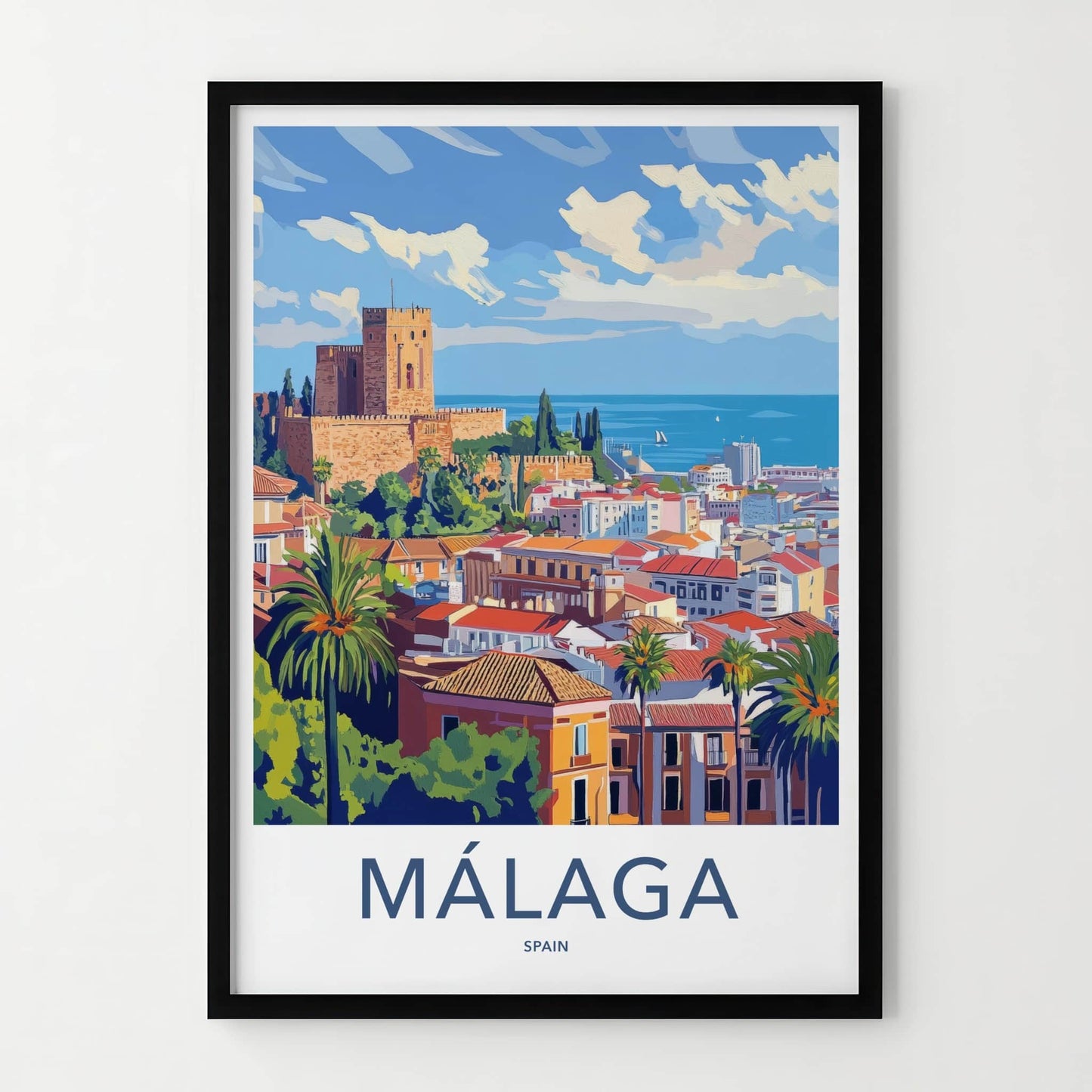 Malaga Poster - Spain Wall Art - Historic Fortress Seascape Home Decor