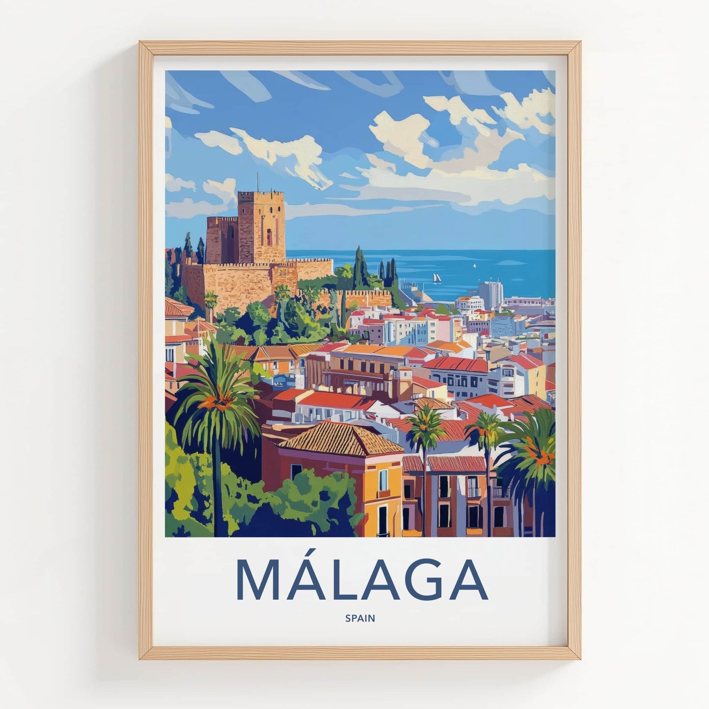 Malaga Poster - Spain Wall Art - Historic Fortress Seascape Home Decor