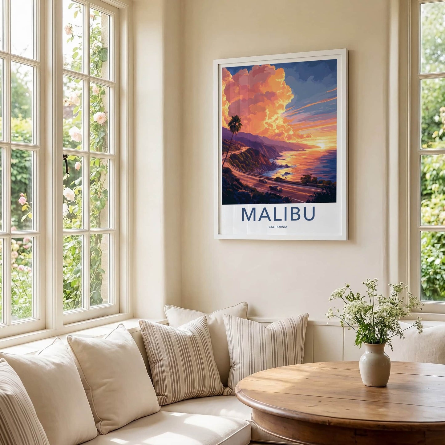 Malibu Poster - California Framed Print - Ocean Road Sunset Lounge Decor