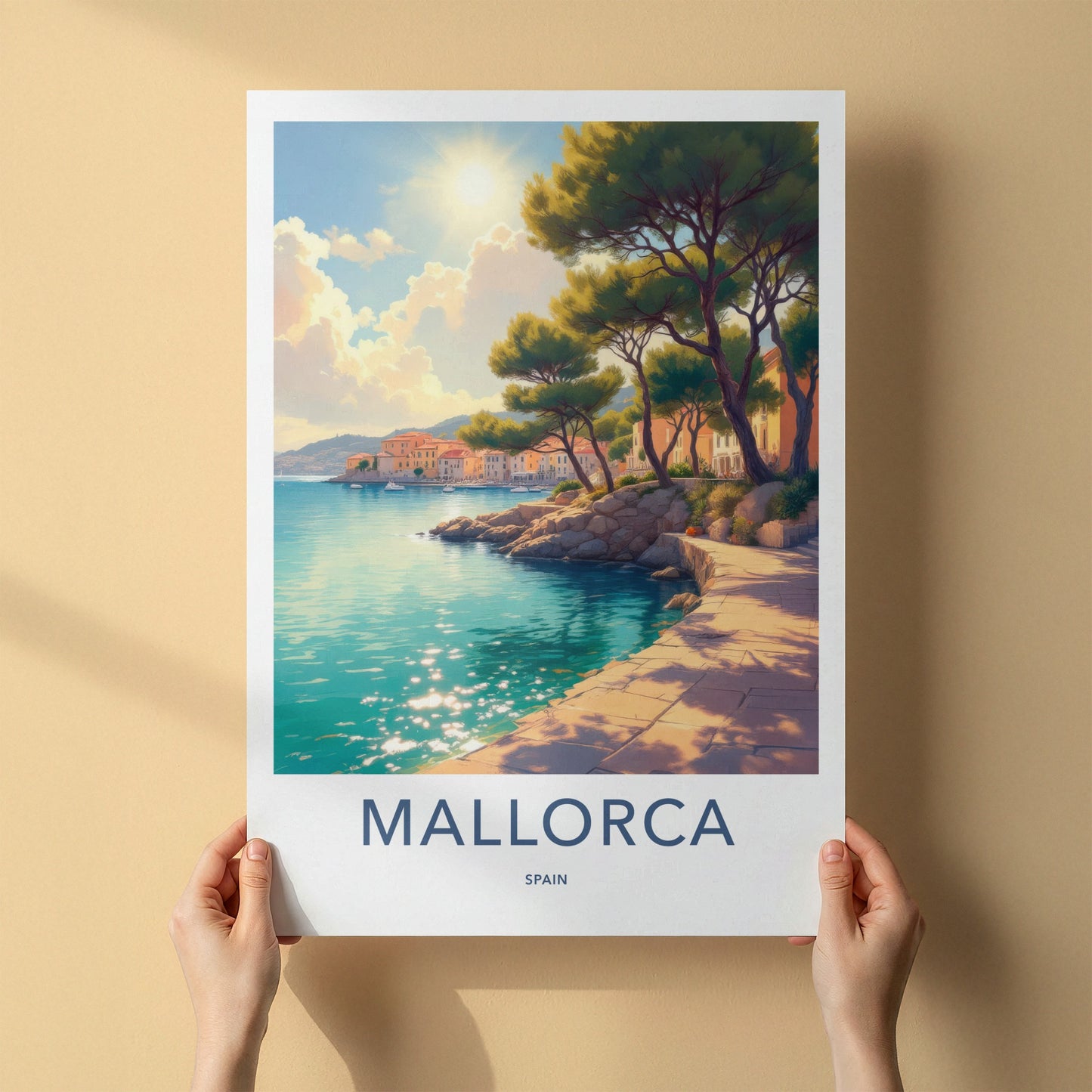 Mallorca Poster - Spain Travel Art - Sunny Coastal Buildings Home Decor