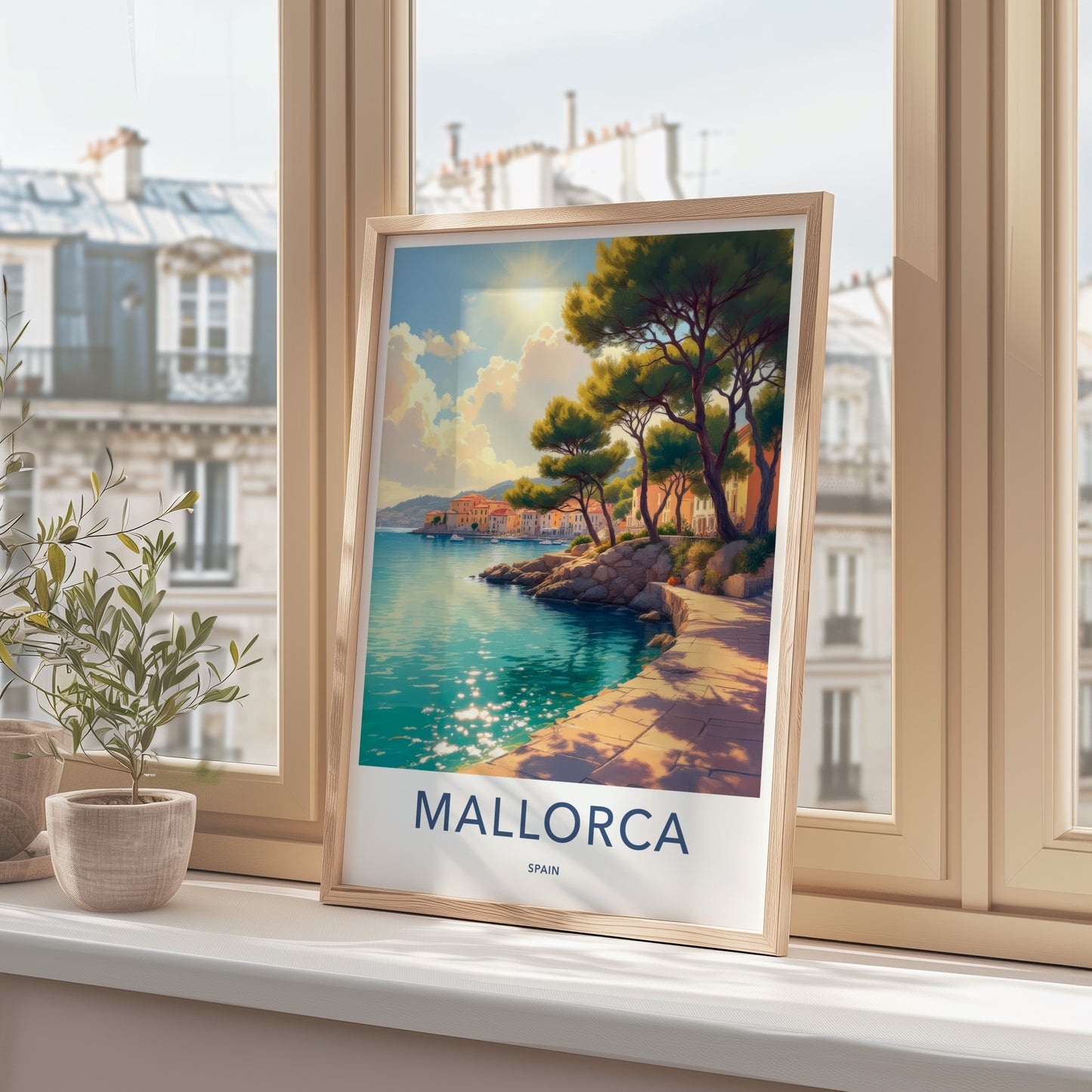 Mallorca Poster - Spain Travel Art - Sunny Coastal Buildings Home Decor