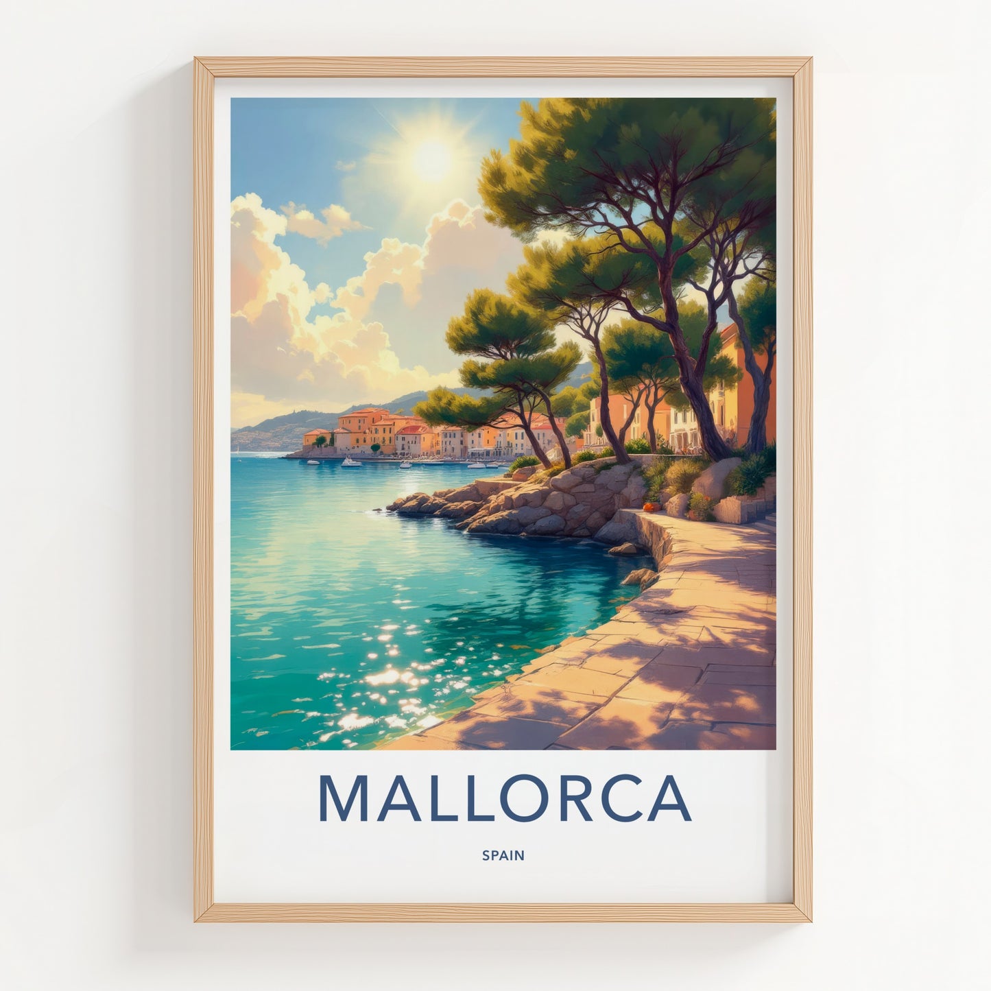 Mallorca Poster - Spain Travel Art - Sunny Coastal Buildings Home Decor