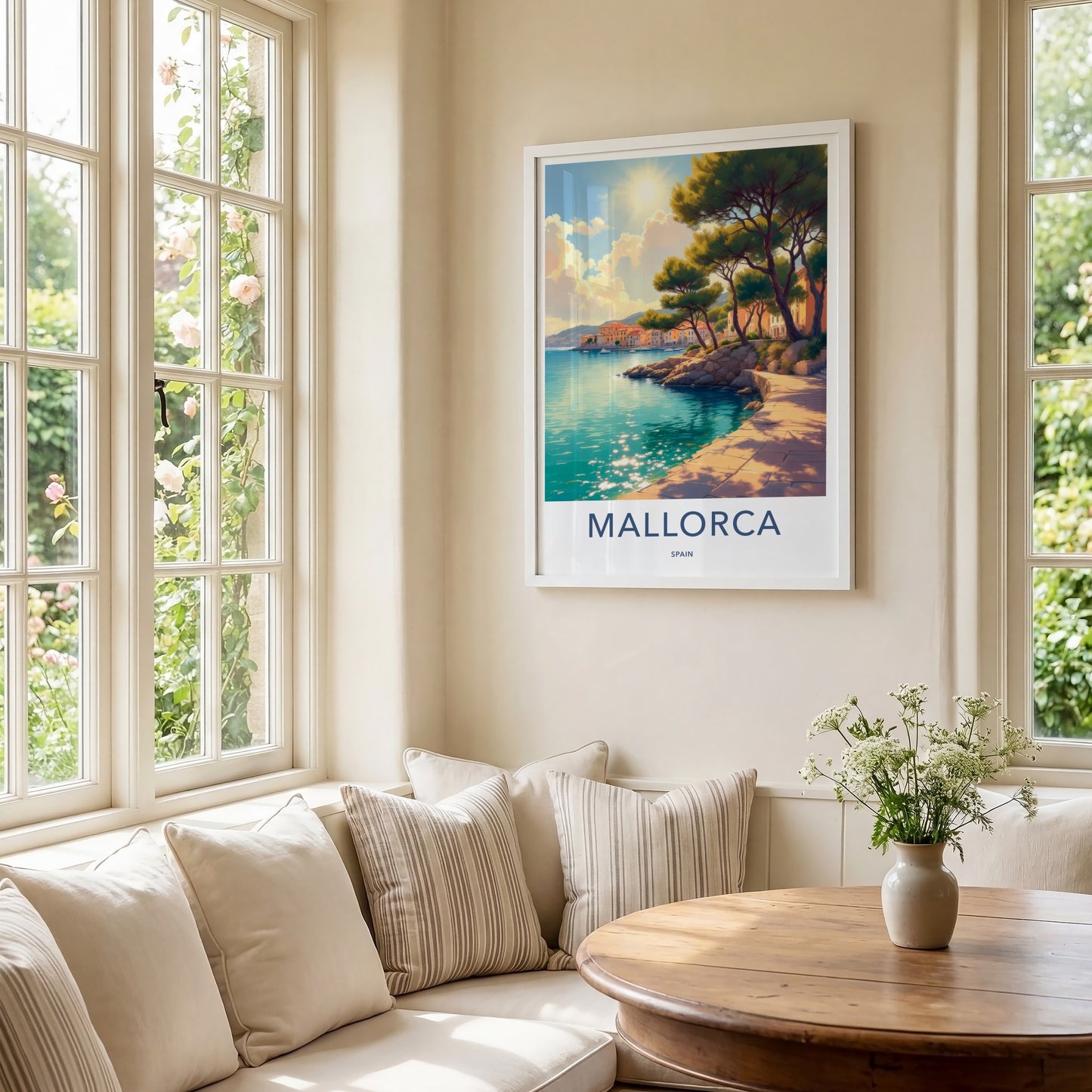 Mallorca Poster - Spain Travel Art - Sunny Coastal Buildings Home Decor