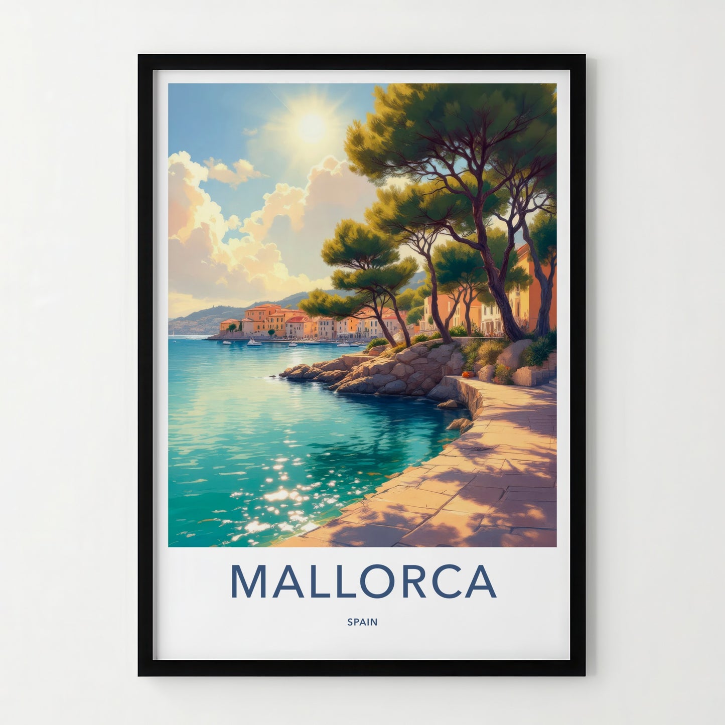 Mallorca Poster - Spain Travel Art - Sunny Coastal Buildings Home Decor