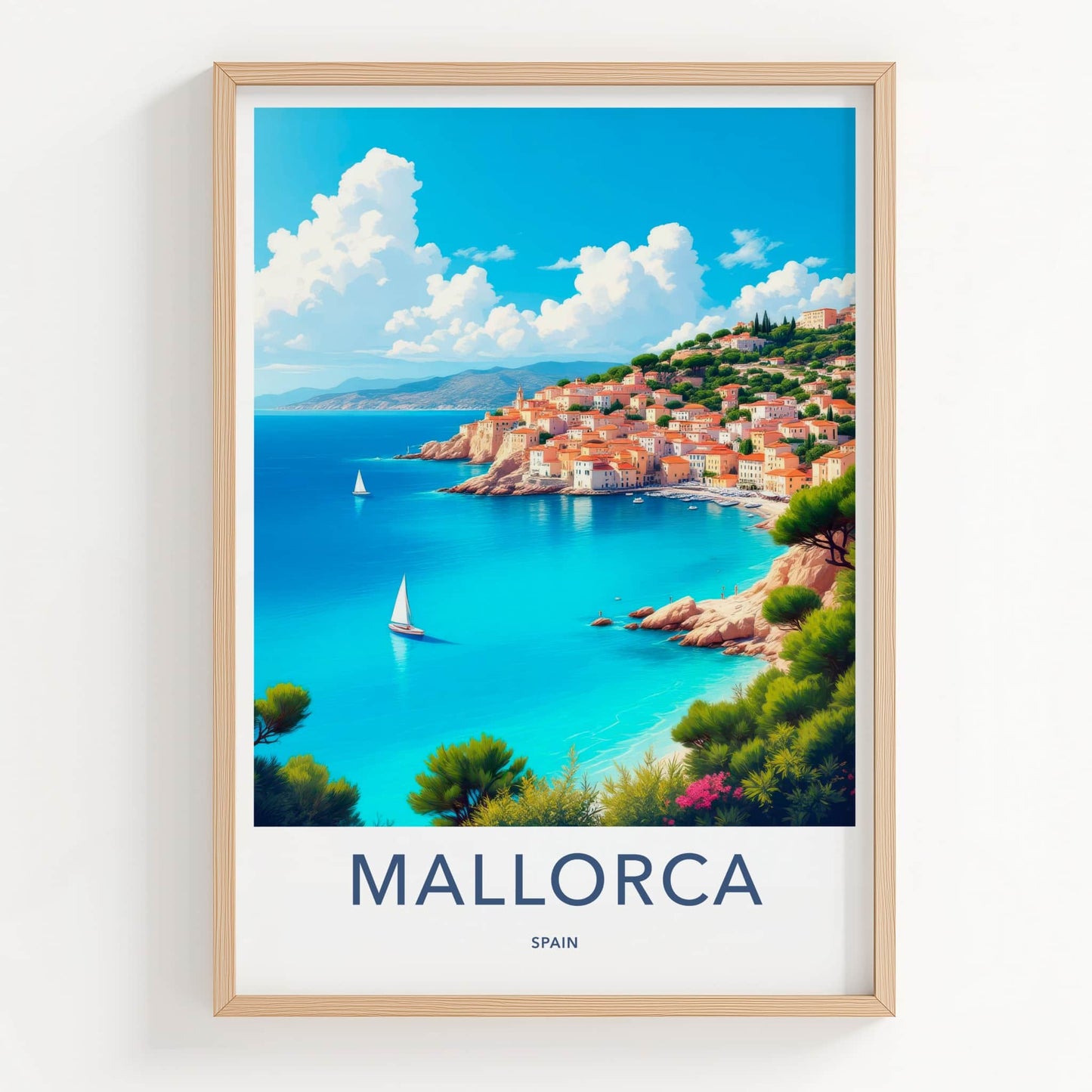 Mallorca Poster - Spain Travel Art - Sunny Mediterranean Village Home Decor