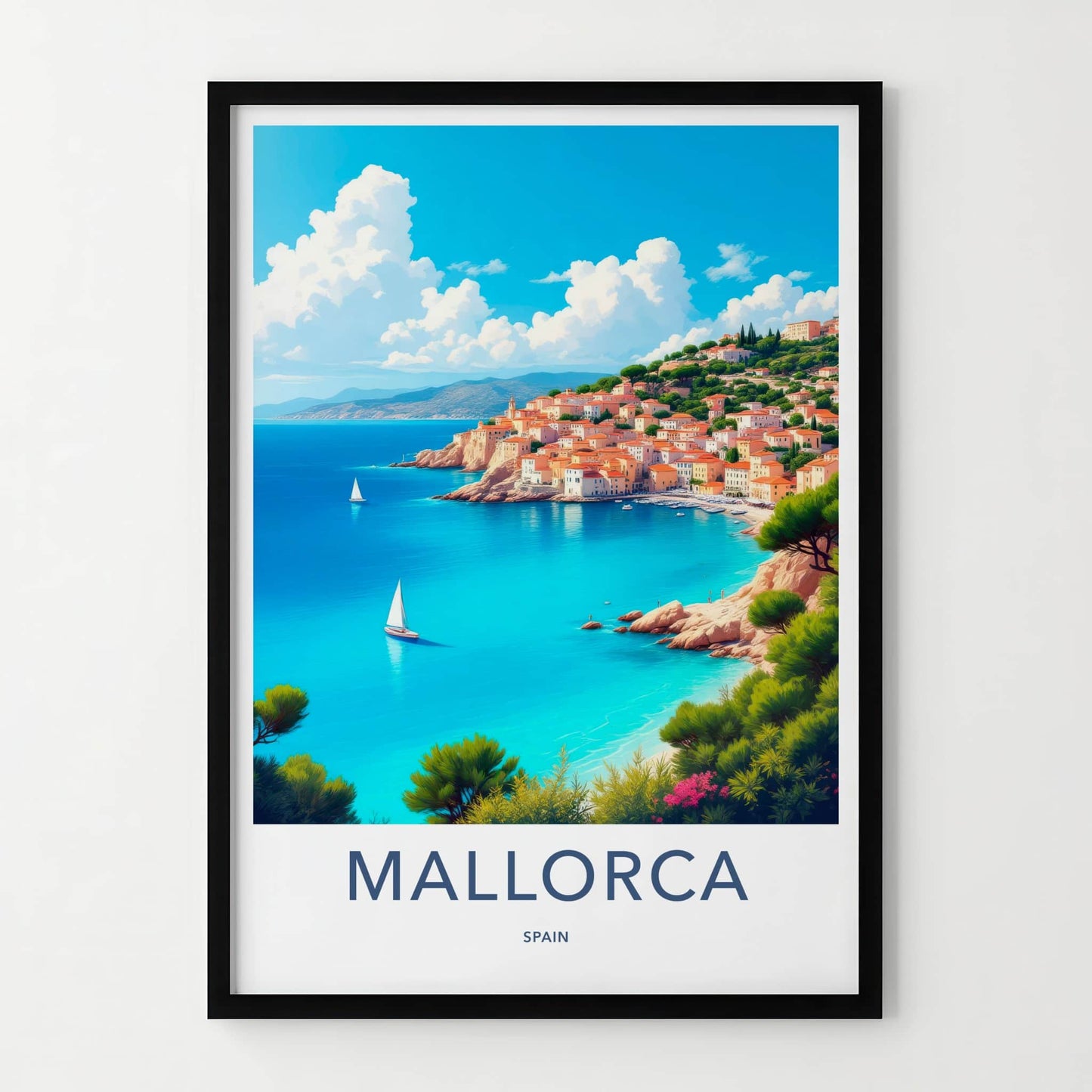 Mallorca Poster - Spain Travel Art - Sunny Mediterranean Village Home Decor