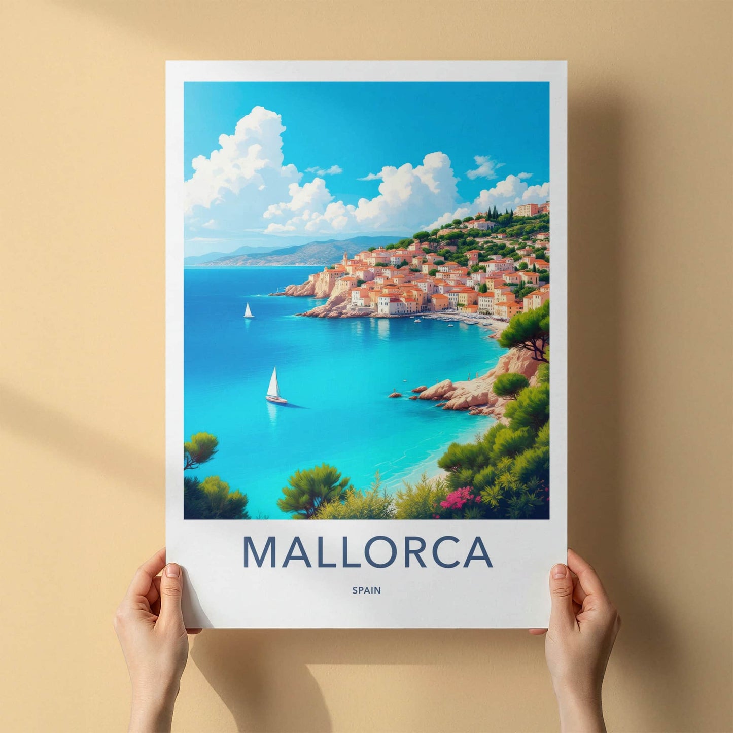 Mallorca Poster - Spain Travel Art - Sunny Mediterranean Village Home Decor