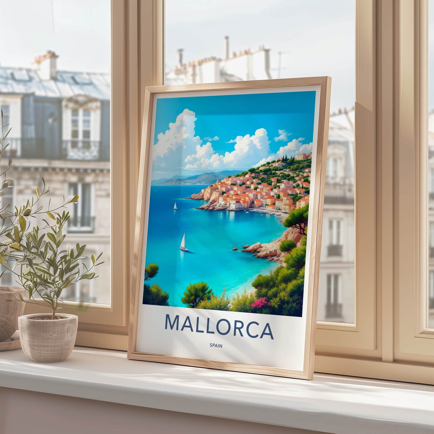 Mallorca Poster - Spain Travel Art - Sunny Mediterranean Village Home Decor