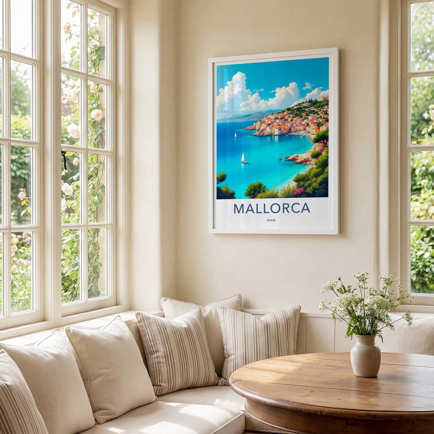 Mallorca Poster - Spain Travel Art - Sunny Mediterranean Village Home Decor