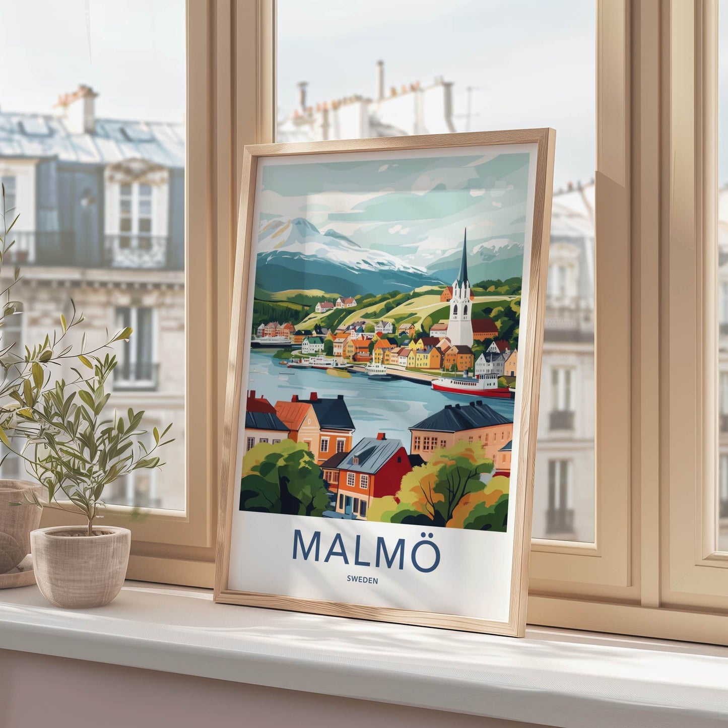 Malmo Poster - Sweden Travel Art - Scenic Waterfront Village Home Decor