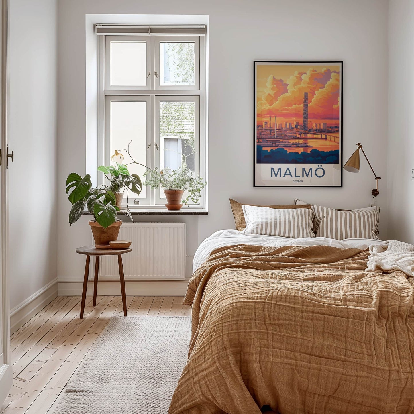 Malmo Poster - Sweden Travel Art - Sunset Cityscape Bridge Home Decor
