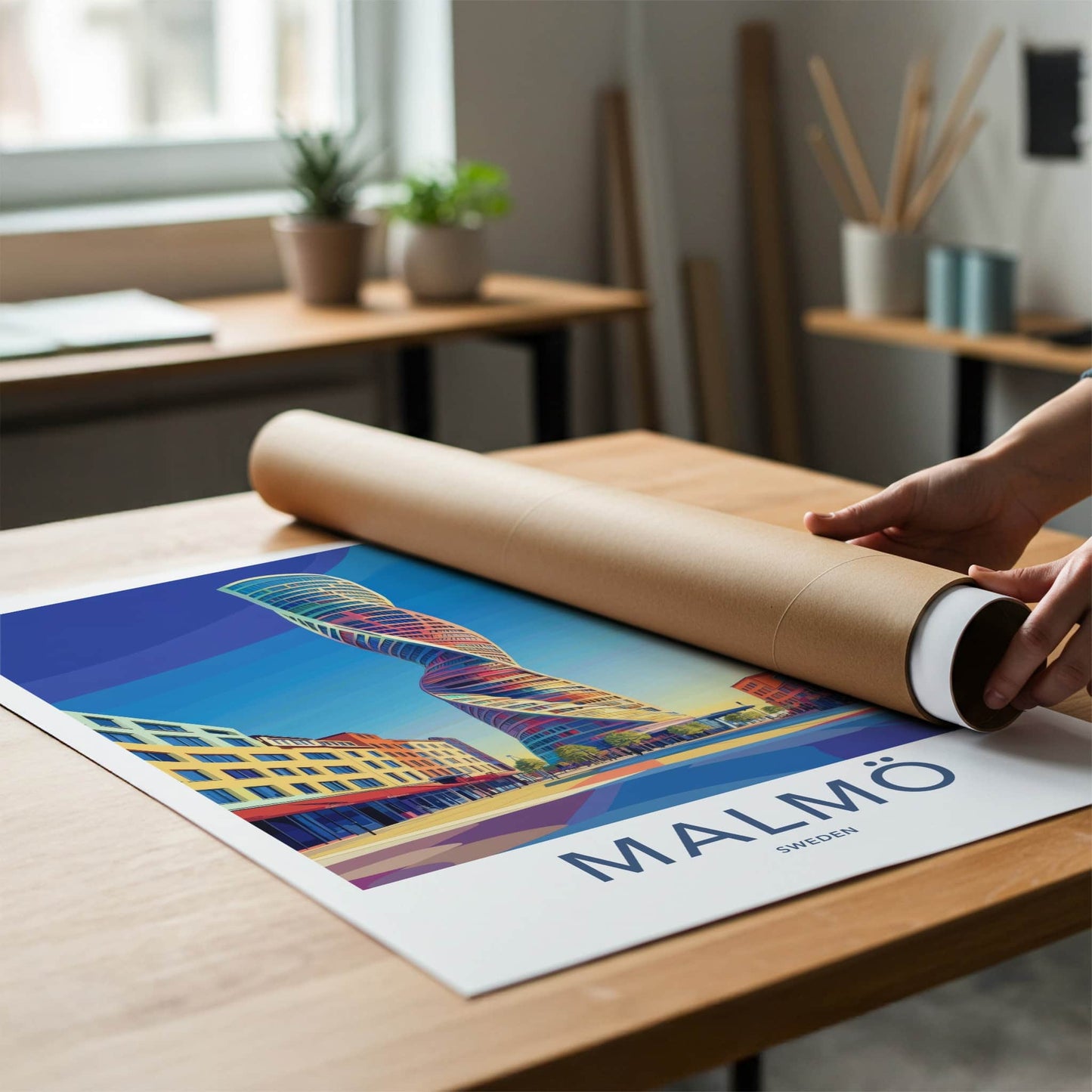 Malmo Poster - Sweden Travel Art - Turning Torso Building Wall Decor