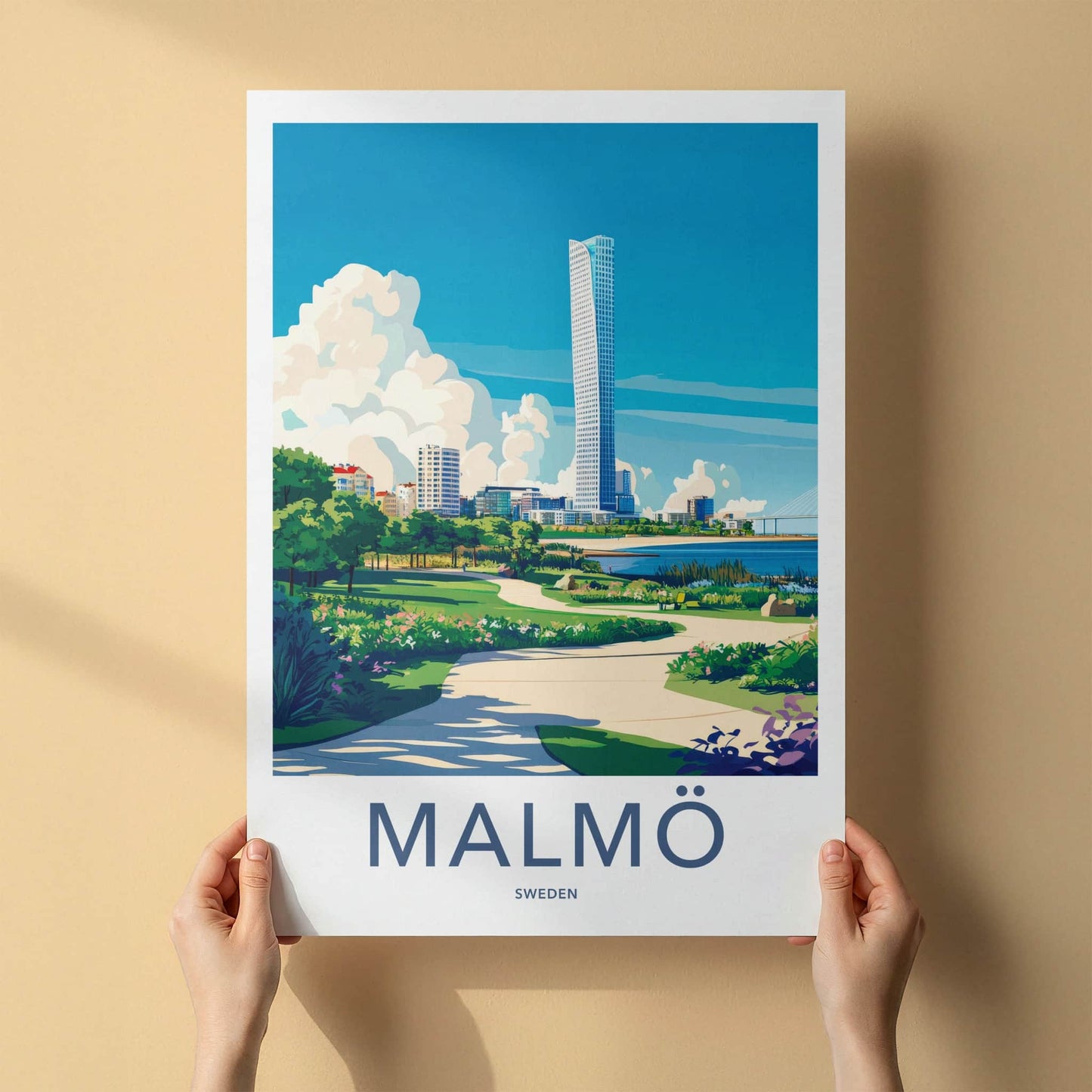 Malmo Poster - Sweden Travel Print - Architectural Waterfront Park Lounge Decor