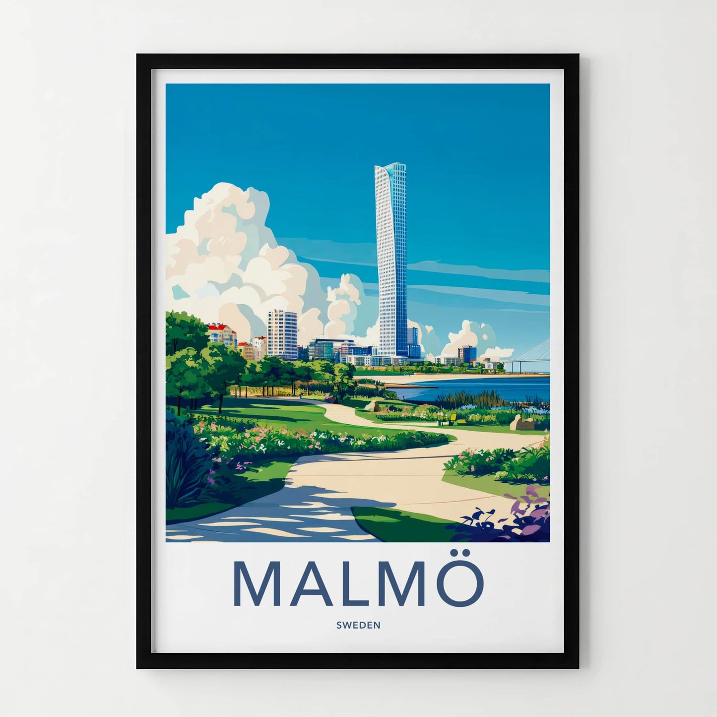 Malmo Poster - Sweden Travel Print - Architectural Waterfront Park Lounge Decor