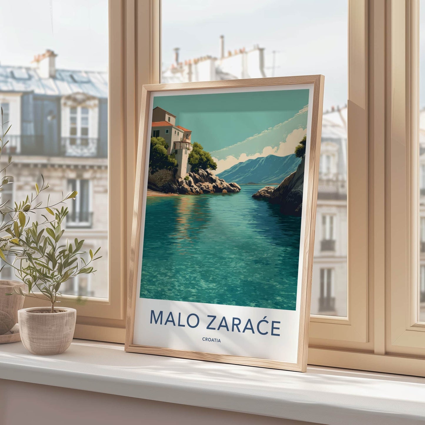 Malo Zarace Poster Croatia Coastal Cliff Buildings Home Decor