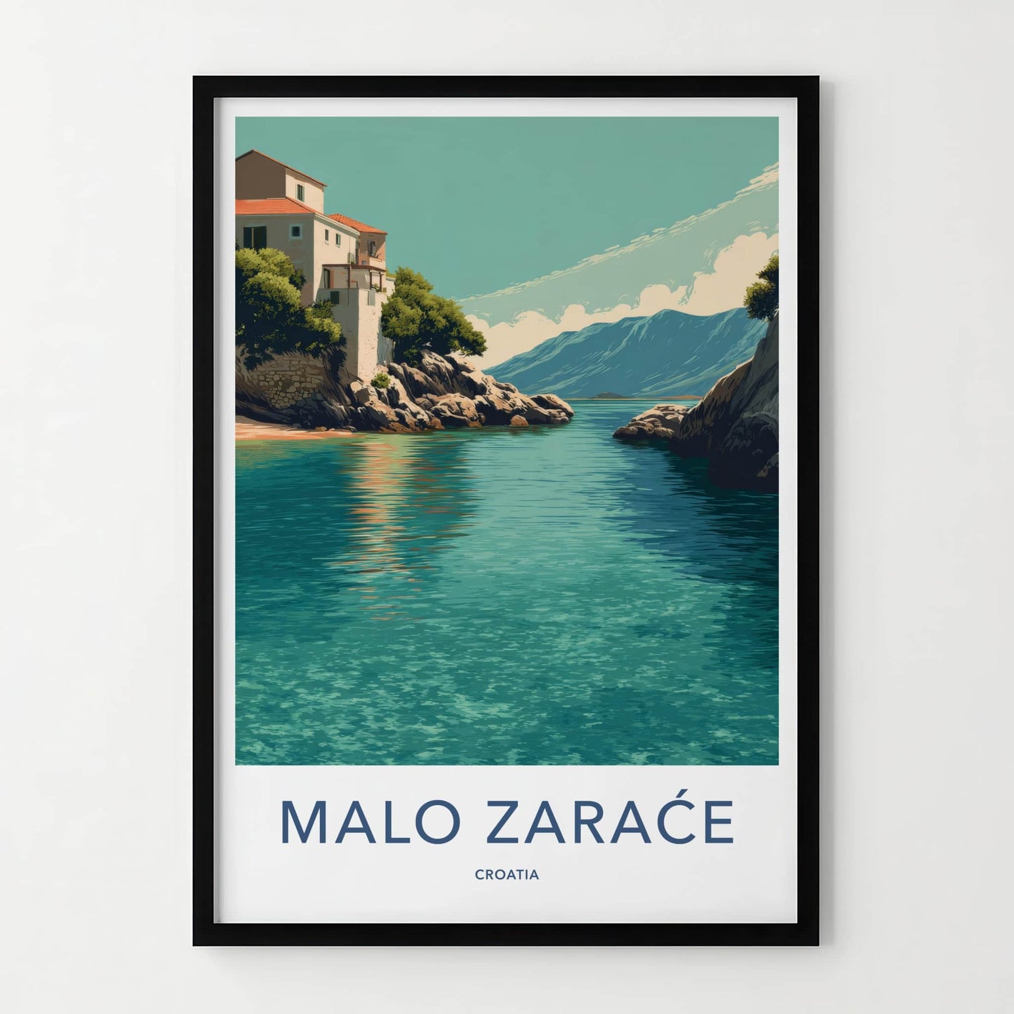 Malo Zarace Poster Croatia Coastal Cliff Buildings Home Decor