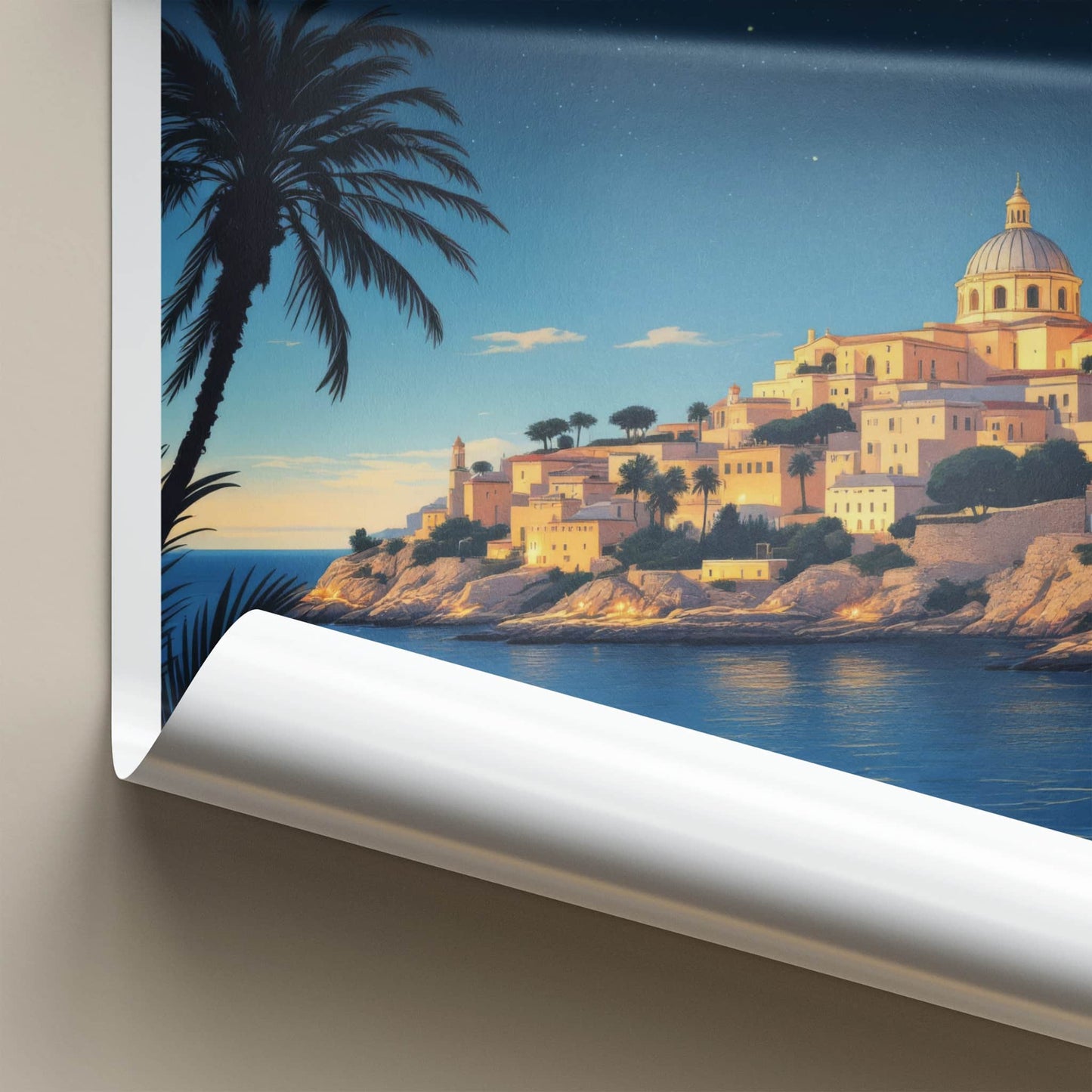 Malta Poster - Europe Travel Art - Coastal Town Starry Home Decor