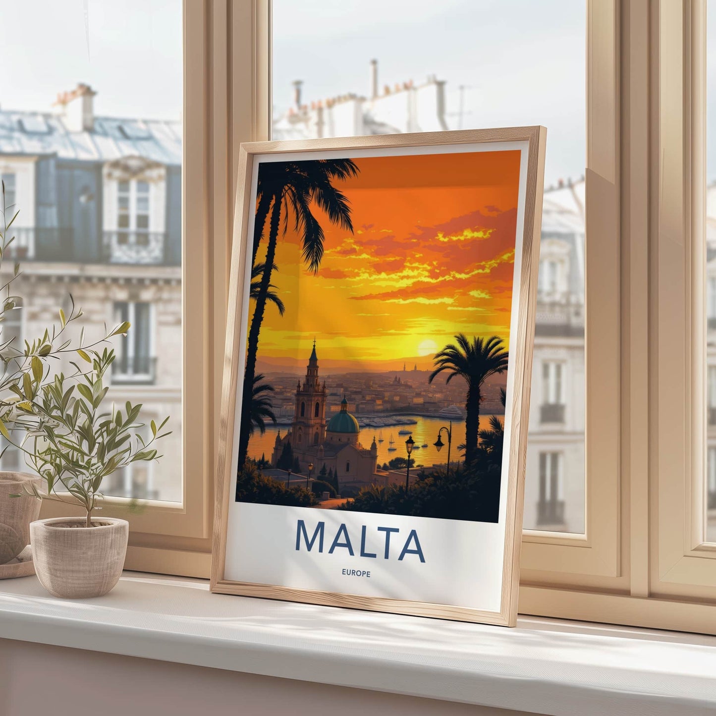Malta Poster - Europe Travel Print - Vibrant Sunset Harbor Lounge Decor