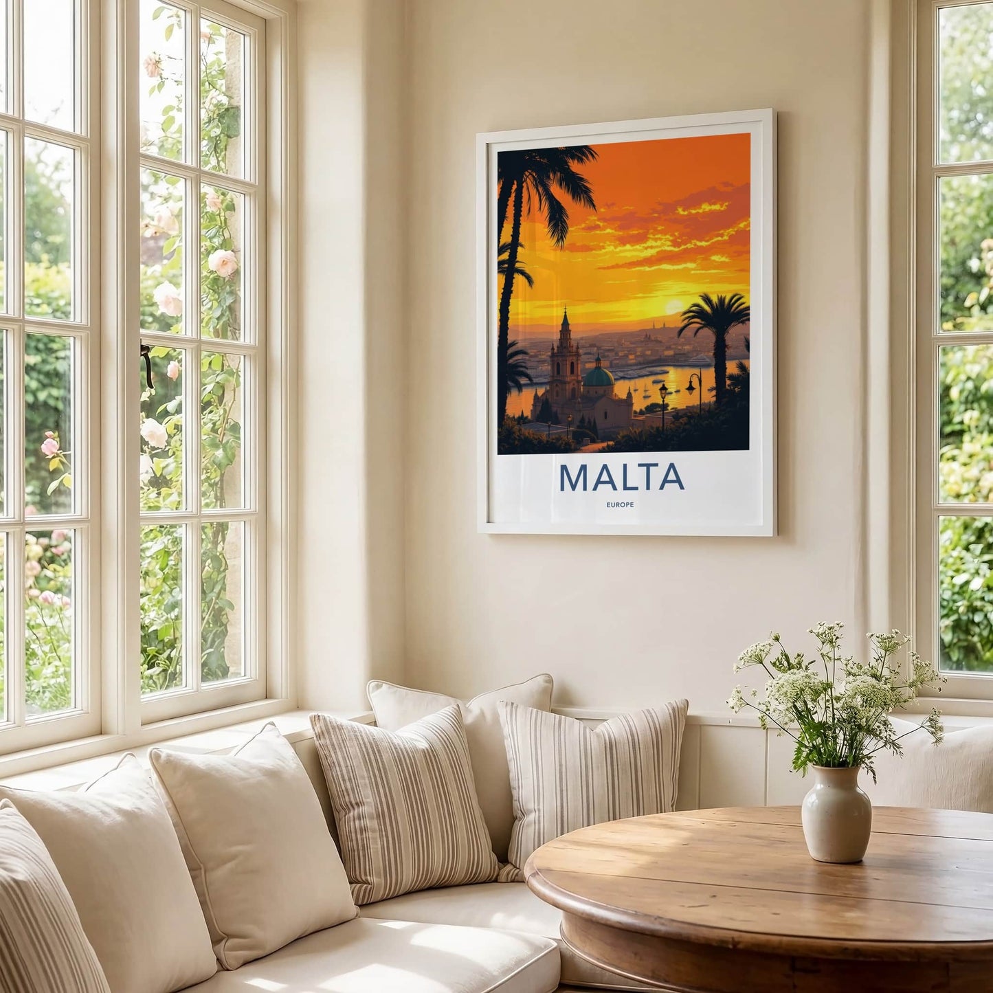 Malta Poster - Europe Travel Print - Vibrant Sunset Harbor Lounge Decor